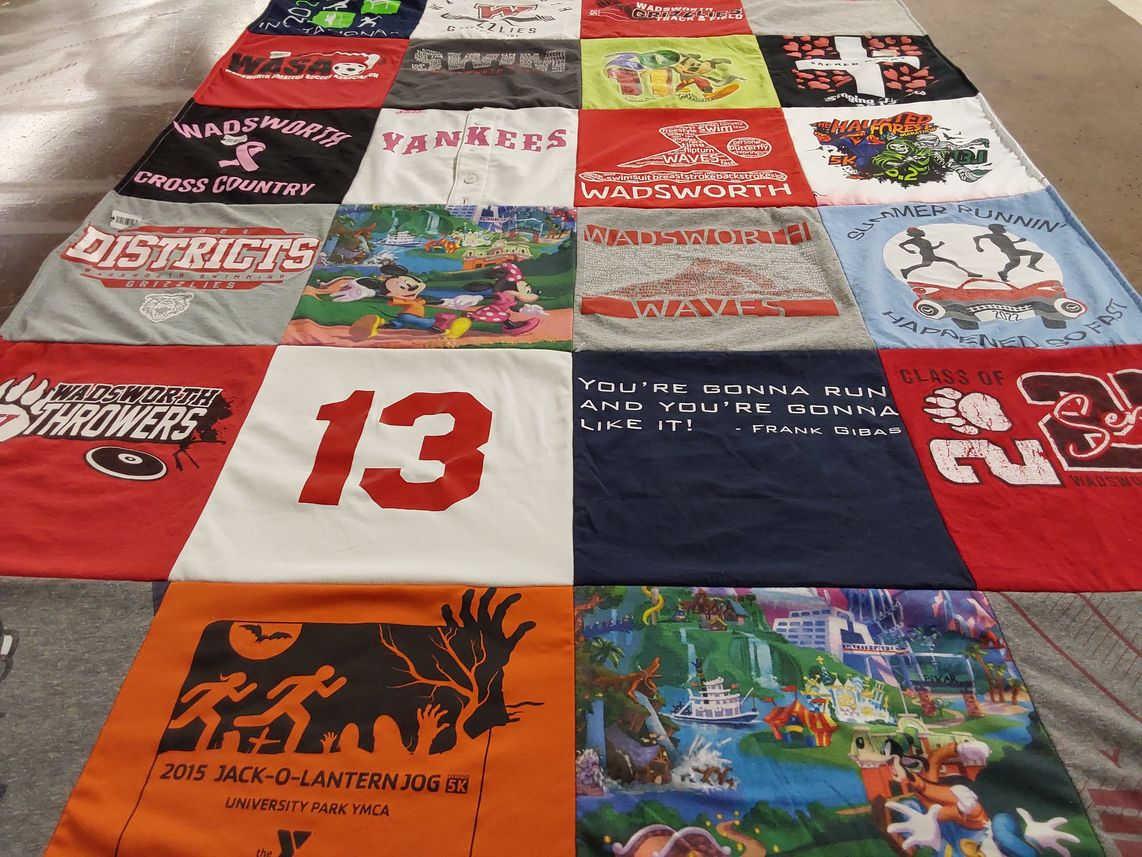 T-shirt quilt featuring wadsworth waves, wadsworth throwers by Angela from OH