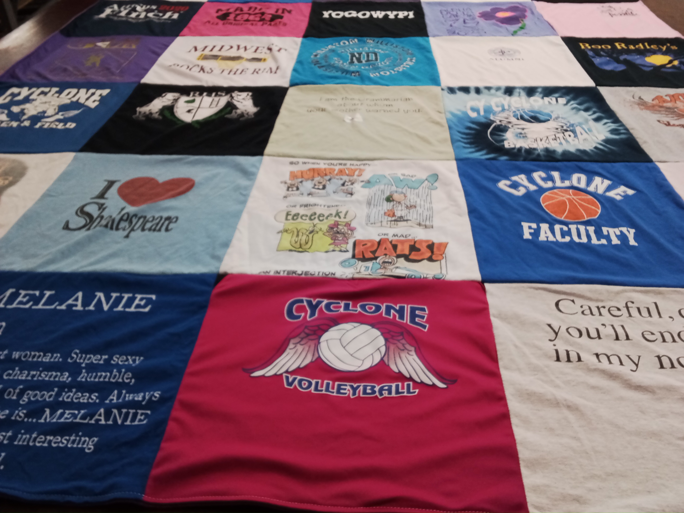 T-shirt quilt featuring cyclone volleyball, cyclone basketball by Melanie from WY