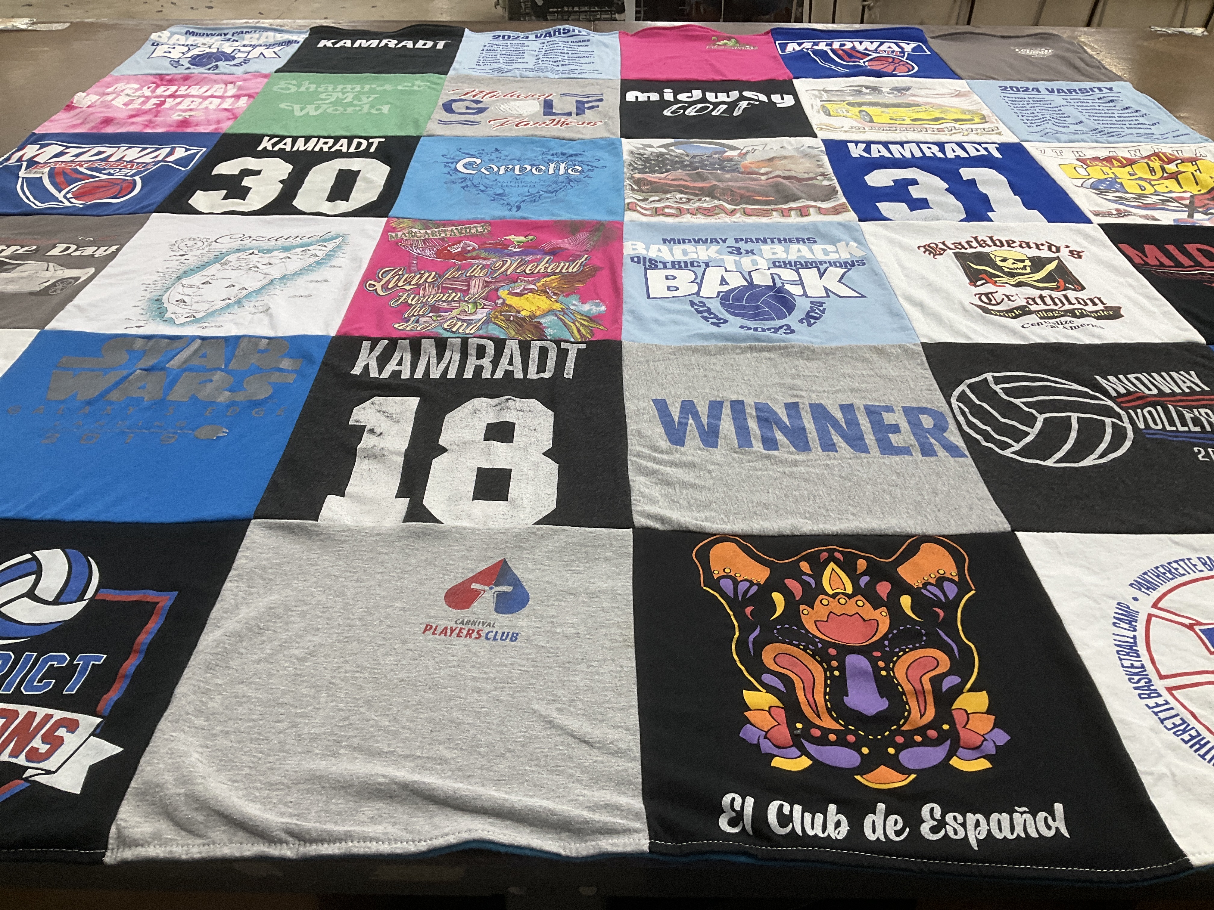 T-shirt quilt featuring midway volleyball team, midway panthers by Colleen from TX