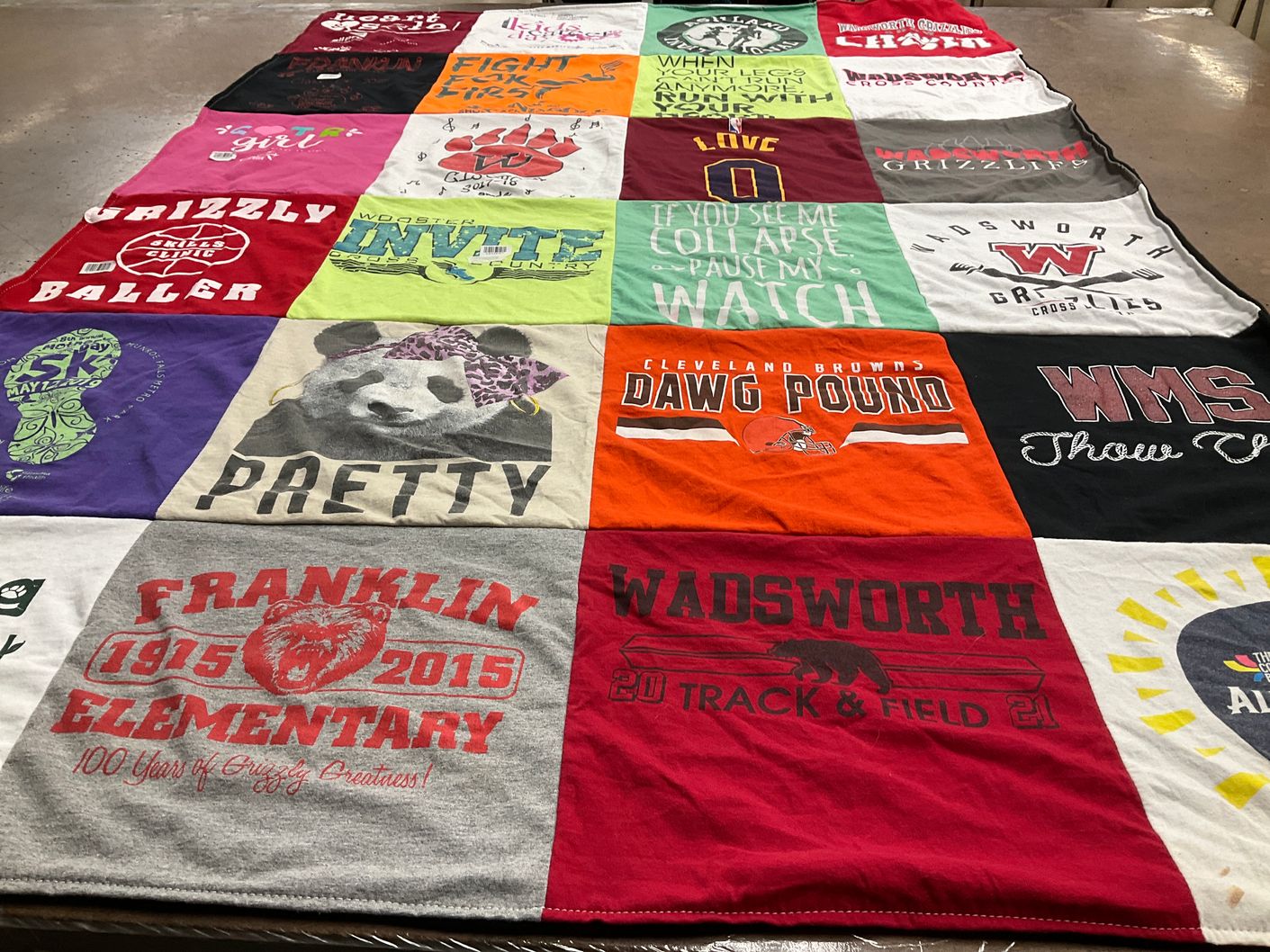 T-shirt quilt featuring wadsworth grizzlies by Sarah from OH