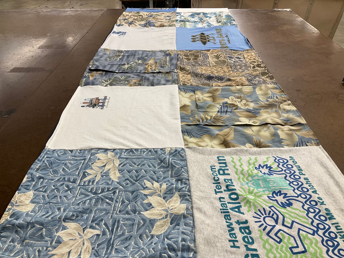 T-shirt quilt with hawaiian culture, running themes by Katie from TX