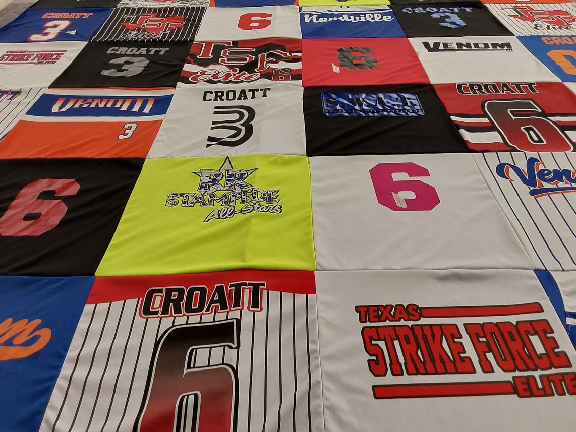 T-shirt quilt with softball, sports themes by Kimberly from TX