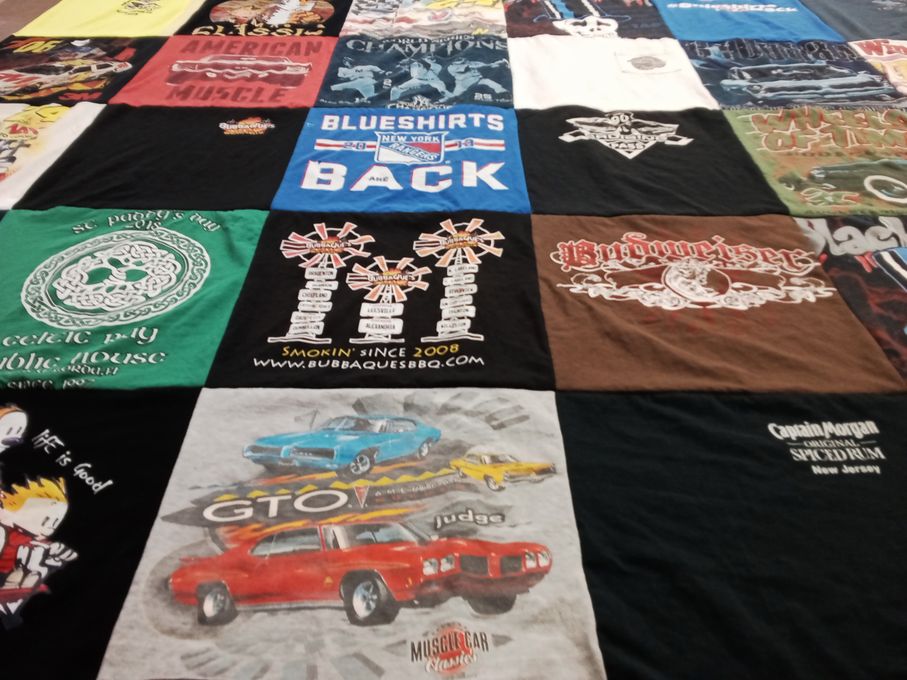T-shirt quilt with cars, barbecue themes by Kelly from NJ