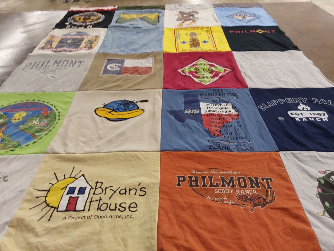 T-shirt quilt with camping, outdoors themes by Karis from TX