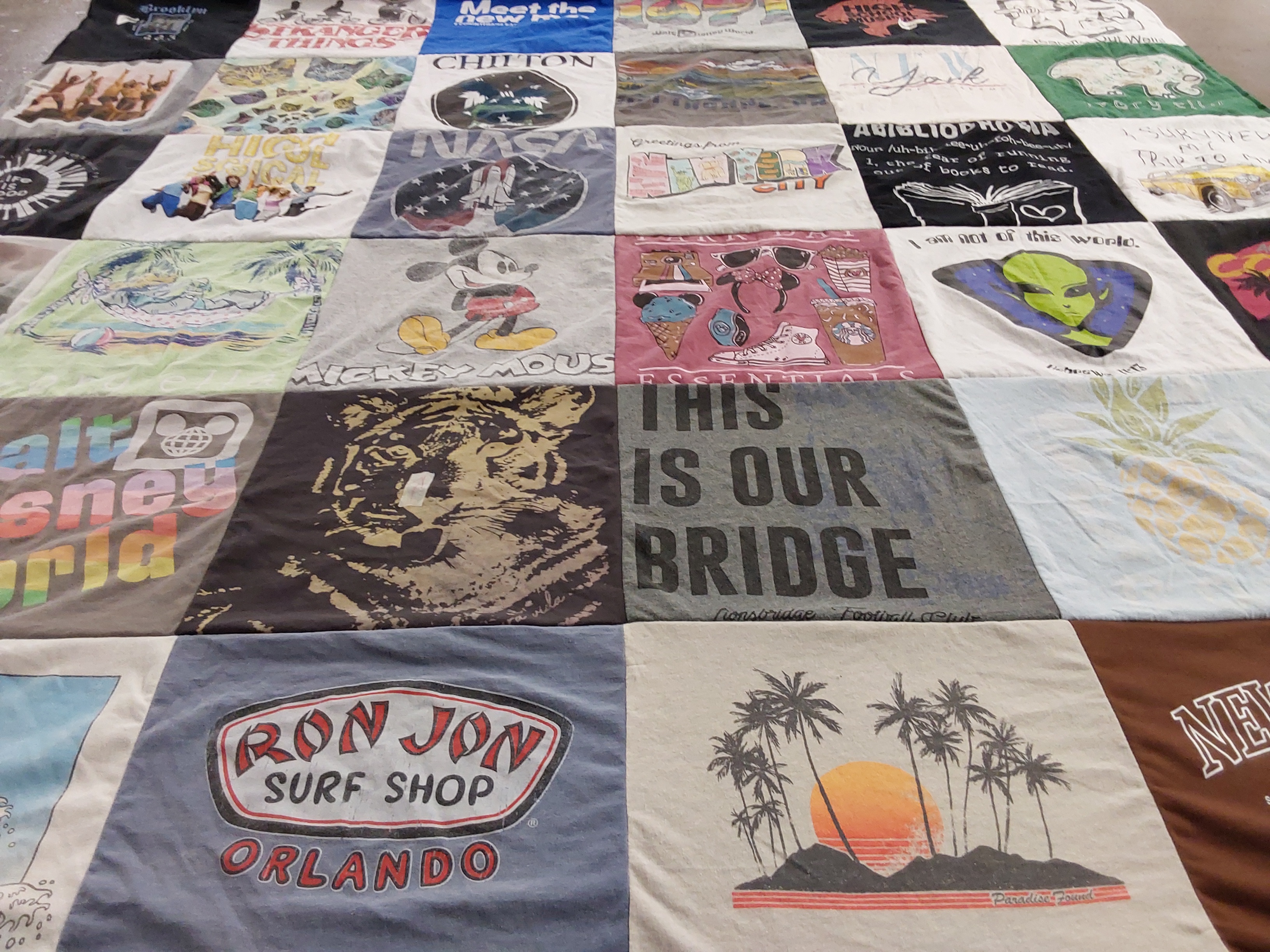 T-shirt quilt with beach, surfing themes by Jolene from VA