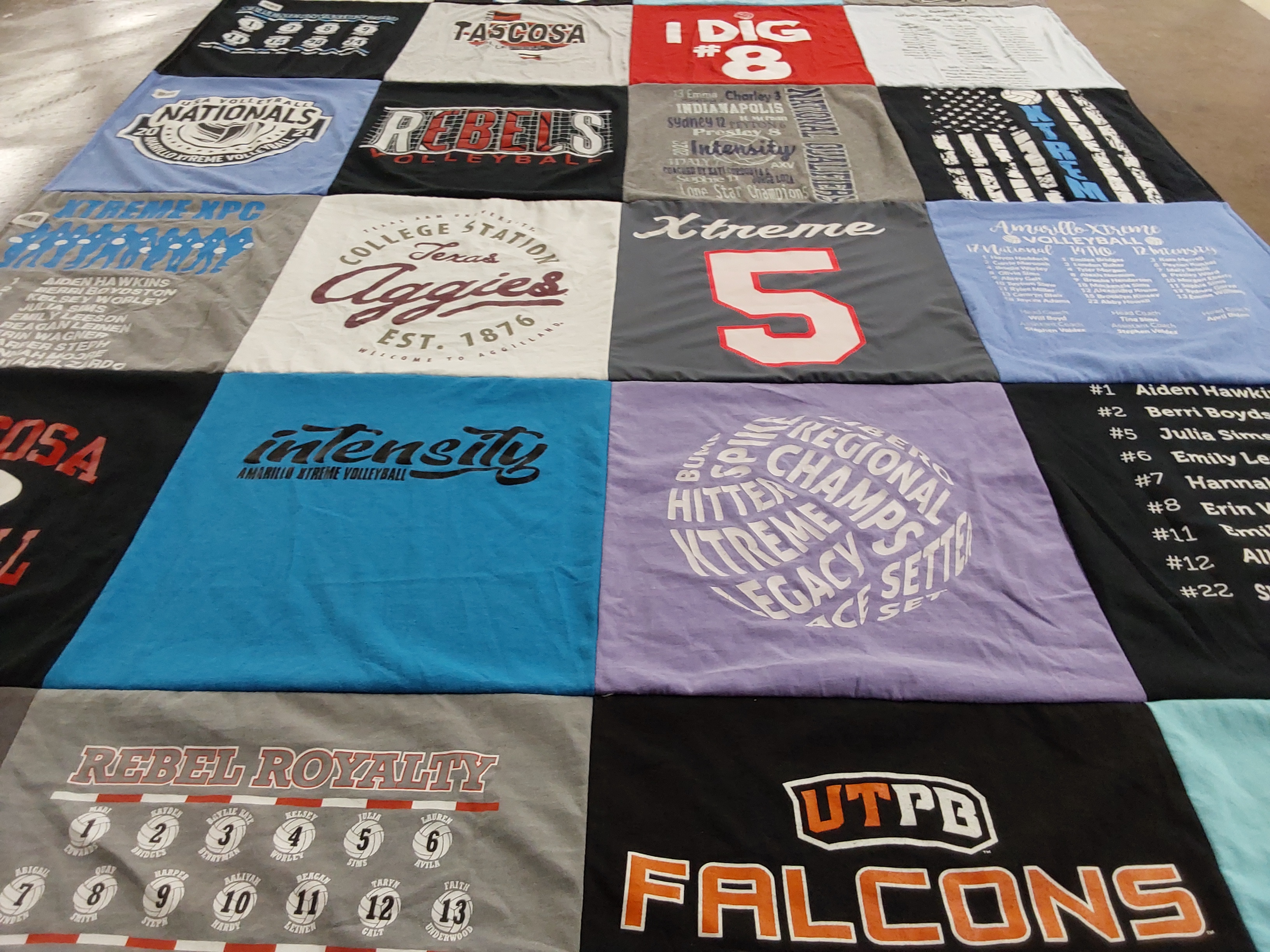 T-shirt quilt featuring rebels volleyball, amarillo xtreme volleyball by Sheila from TX