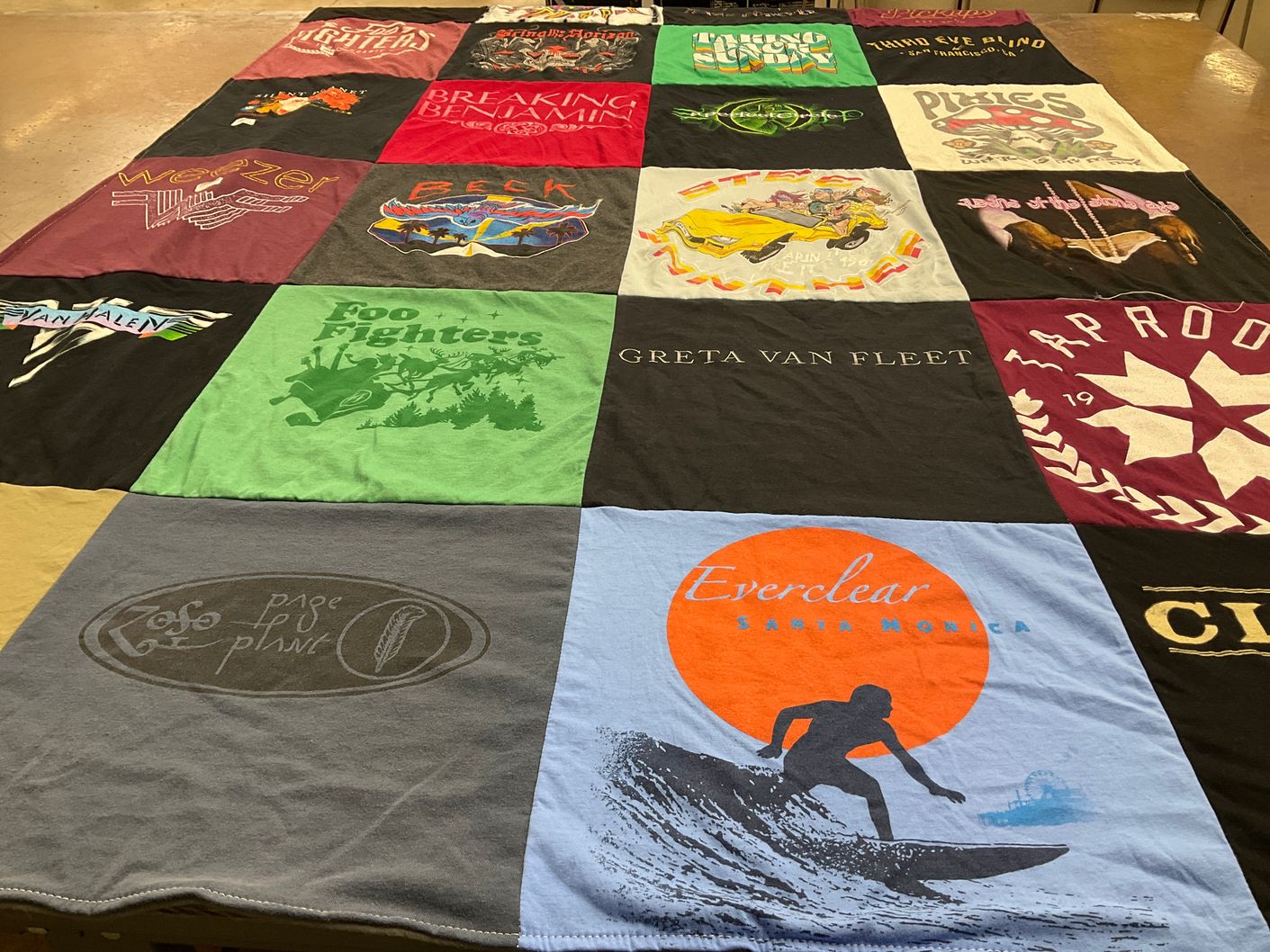 T-shirt quilt with music, rock themes by Kevin from MO