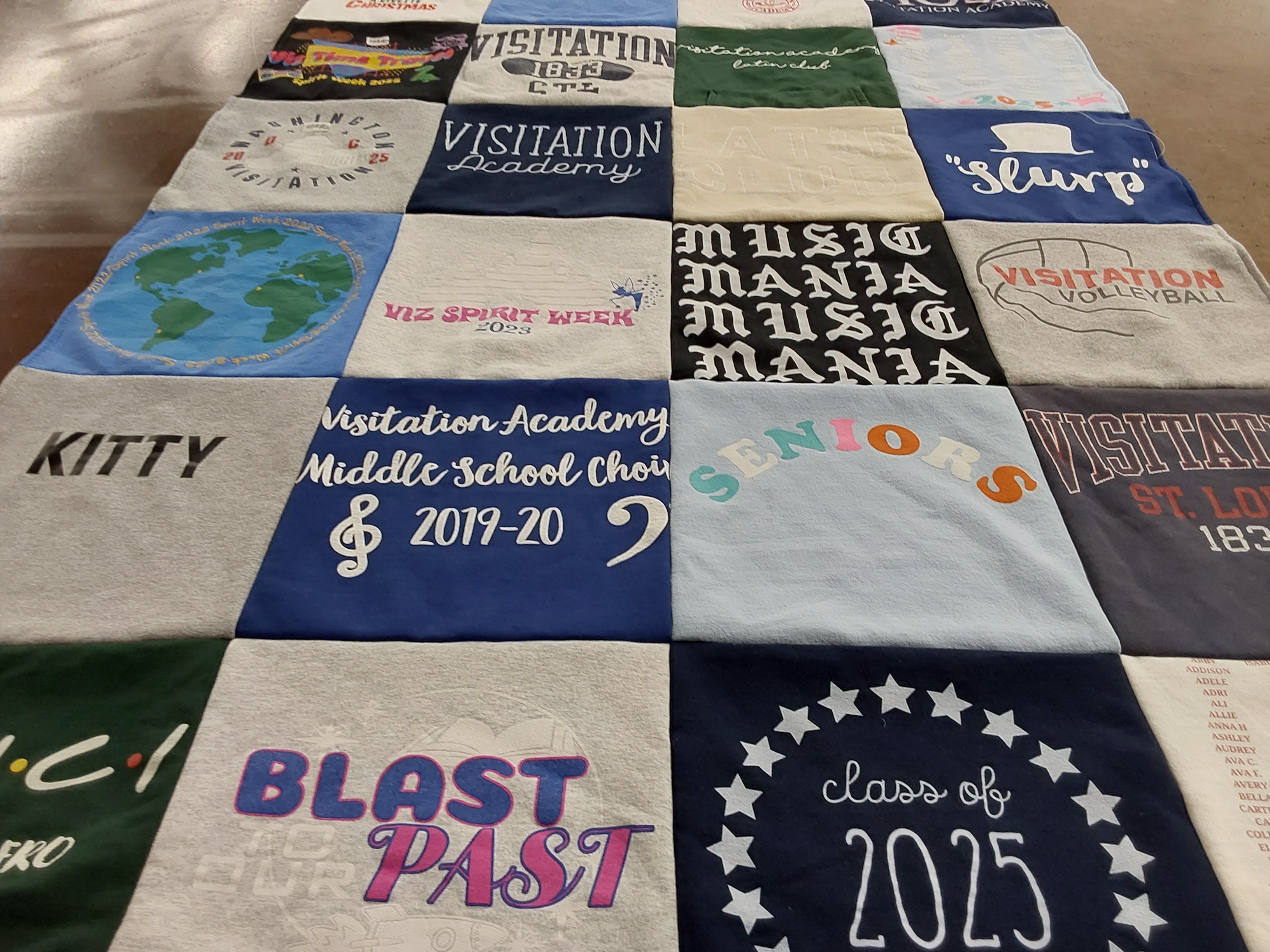 T-shirt quilt featuring visitation volleyball by Julie from MO