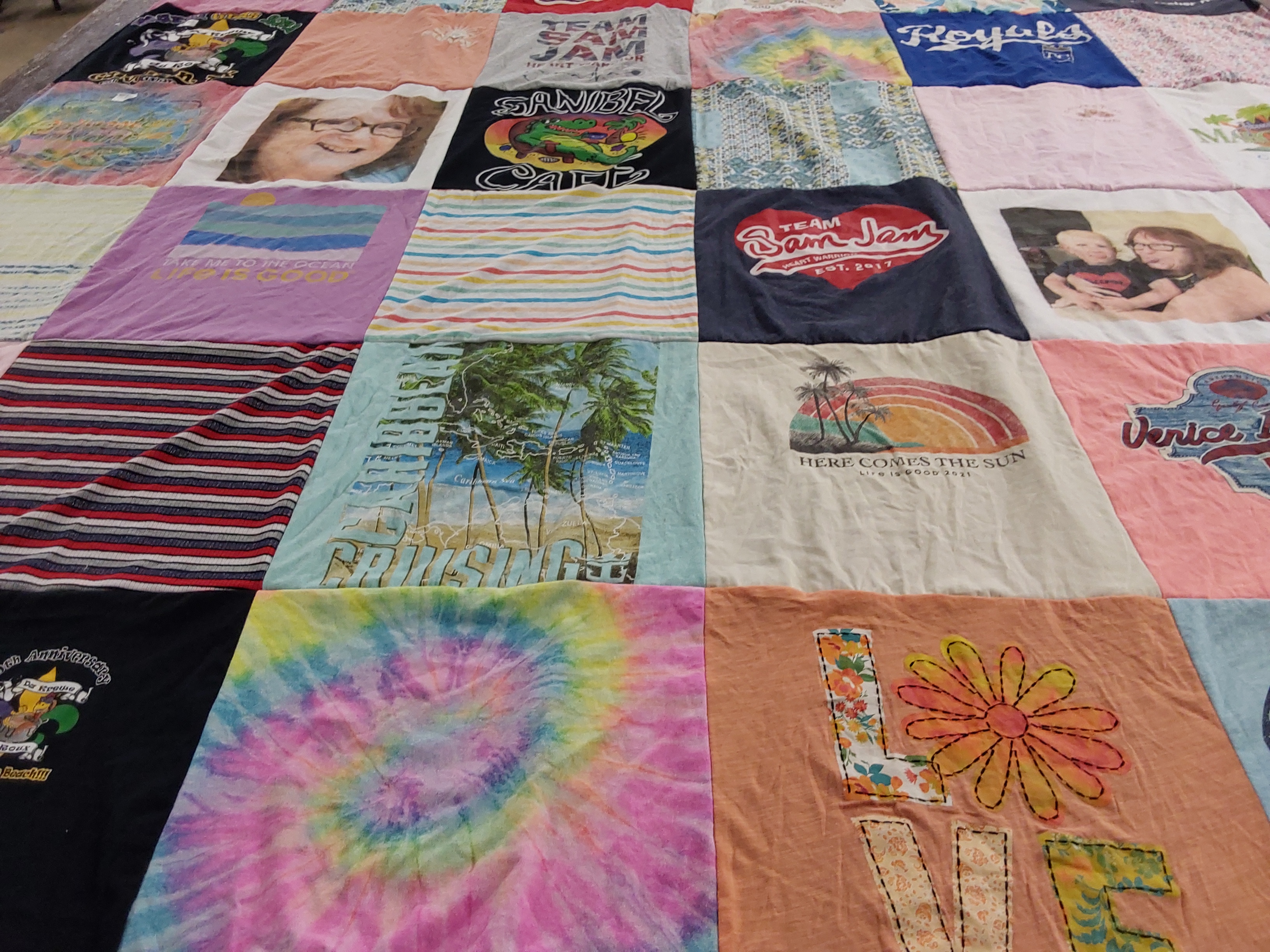 T-shirt quilt with beach, summer themes by Meagan from MO