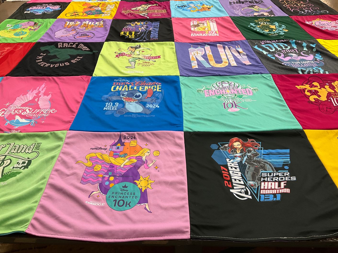 T-shirt quilt with running, marathons themes by Brenna from FL