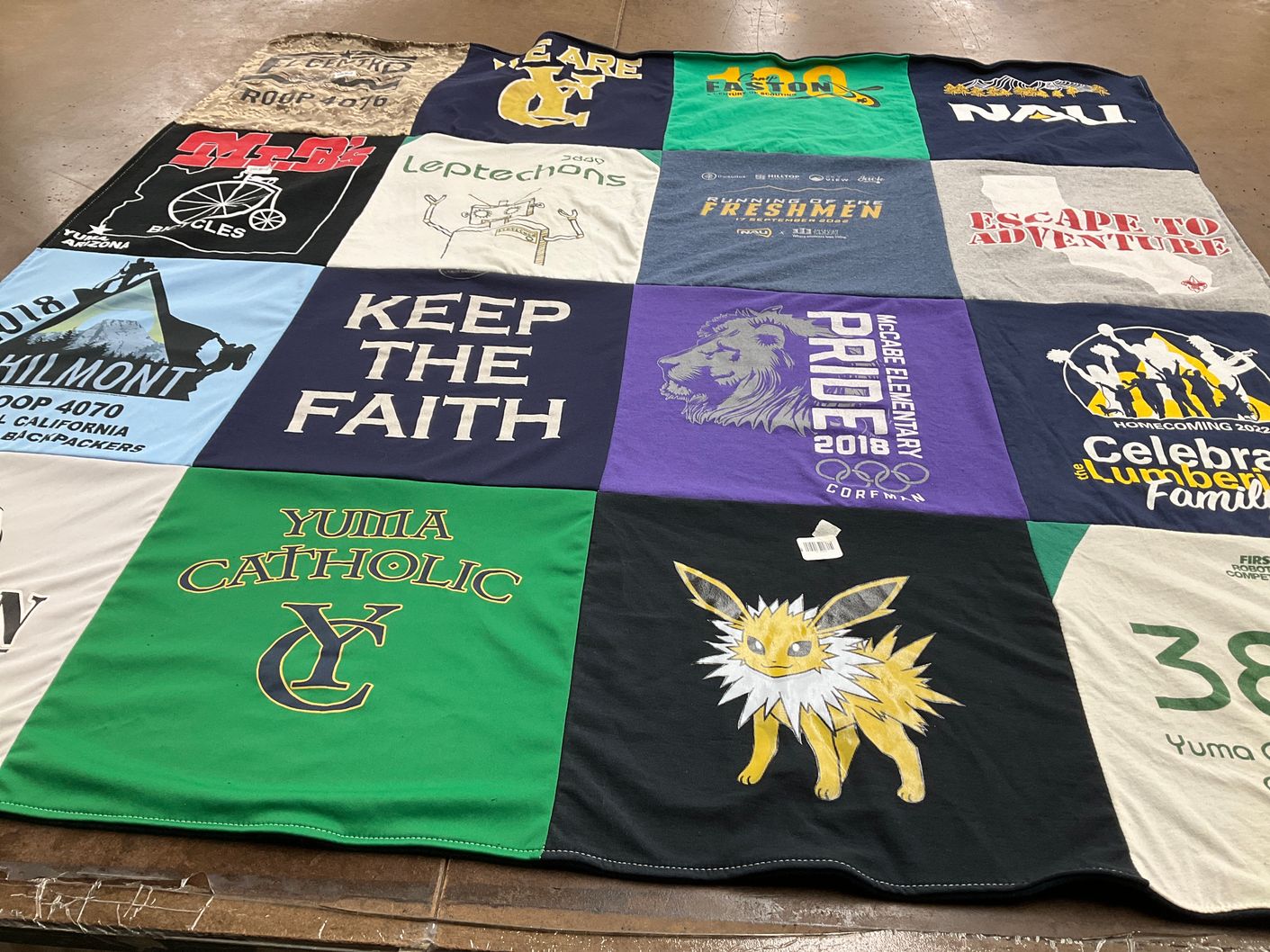 T-shirt quilt from yuma catholic high school, mcgabe elementary school by Sydney from AZ