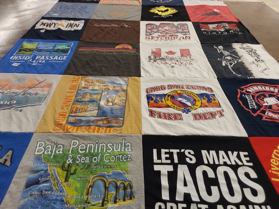 T-shirt quilt with travel, food themes by Brad from CA