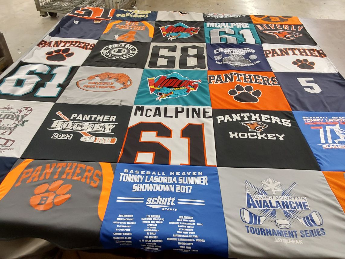 T-shirt quilt featuring panther hockey by Rachel from MA