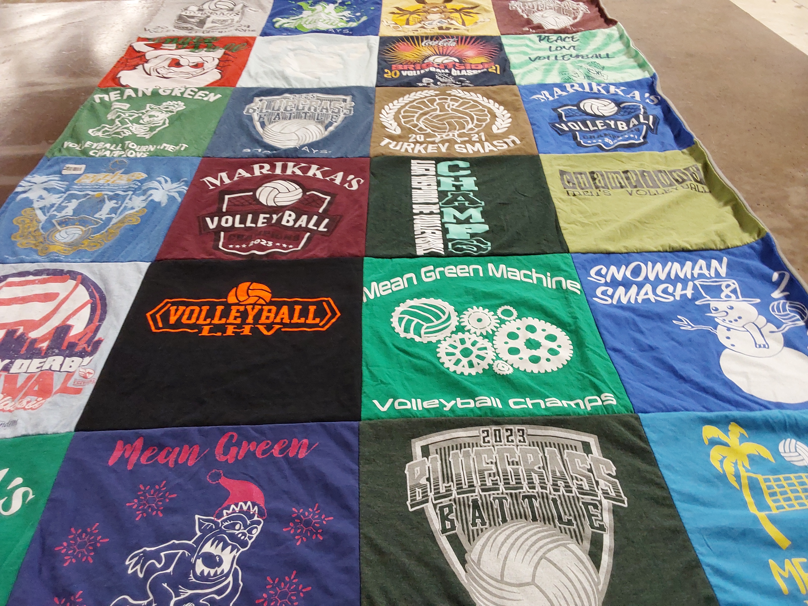 T-shirt quilt with volleyball themes by Calliegh from KY