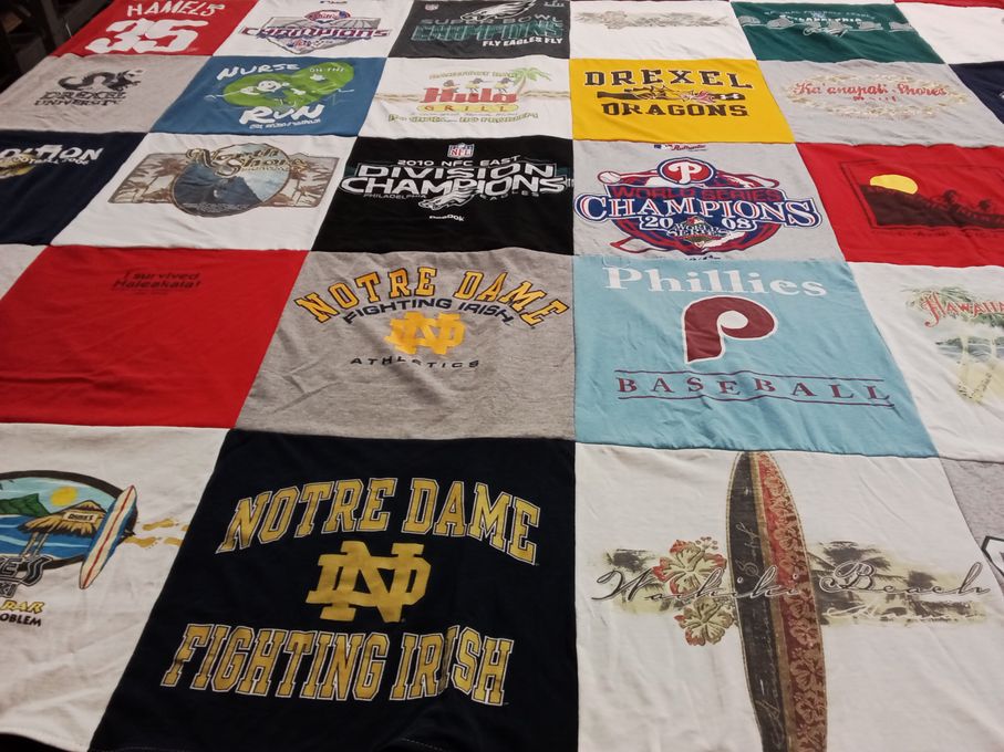 T-shirt quilt featuring philadelphia phillies, notre dame fighting irish by Michelle from NC