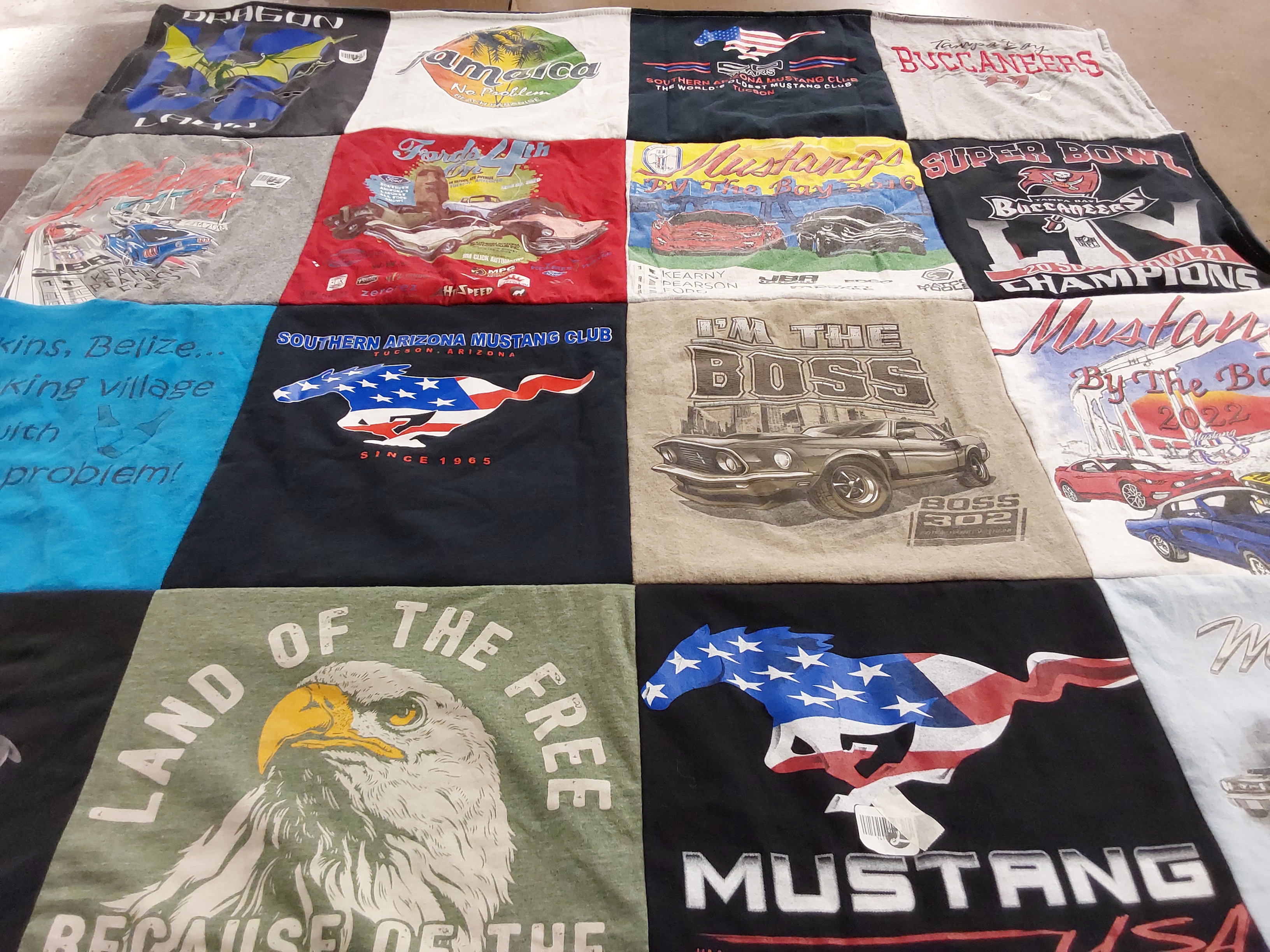 T-shirt quilt with mustangs, sports themes by Susan from FL