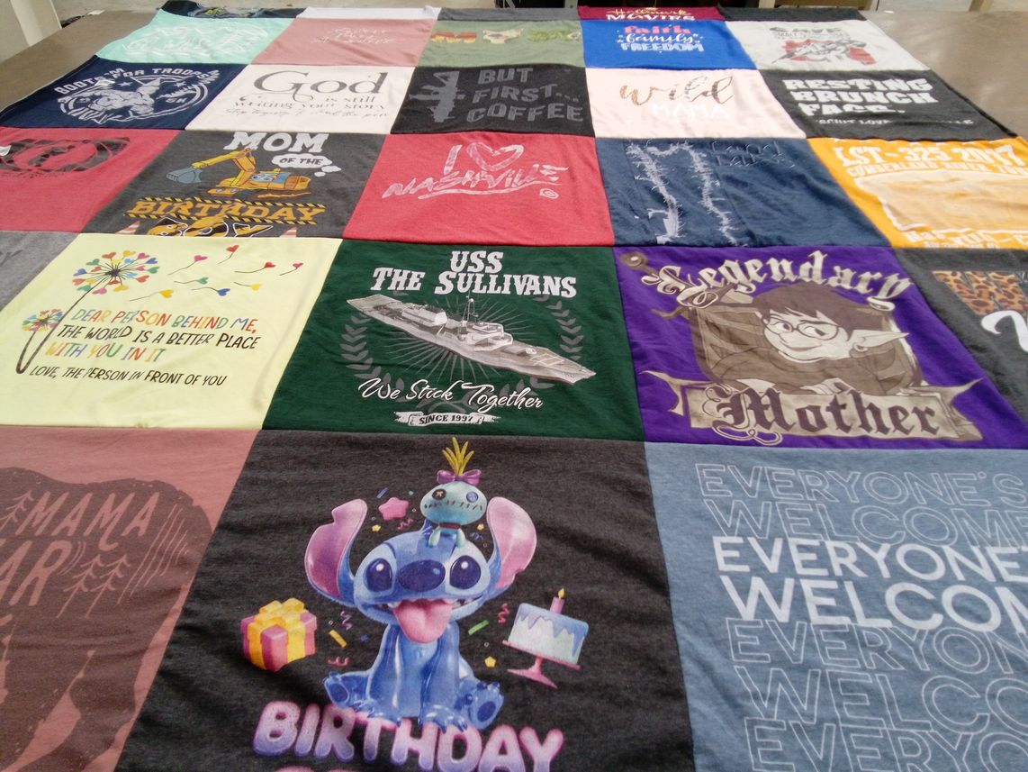 T-shirt quilt with family, birthdays themes by Stephanie from VA