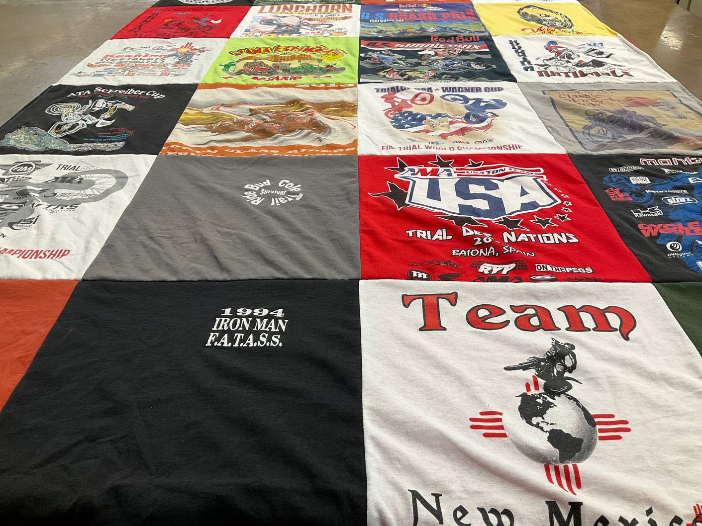 T-shirt quilt with motorcycles, sports themes by Jessica from NM