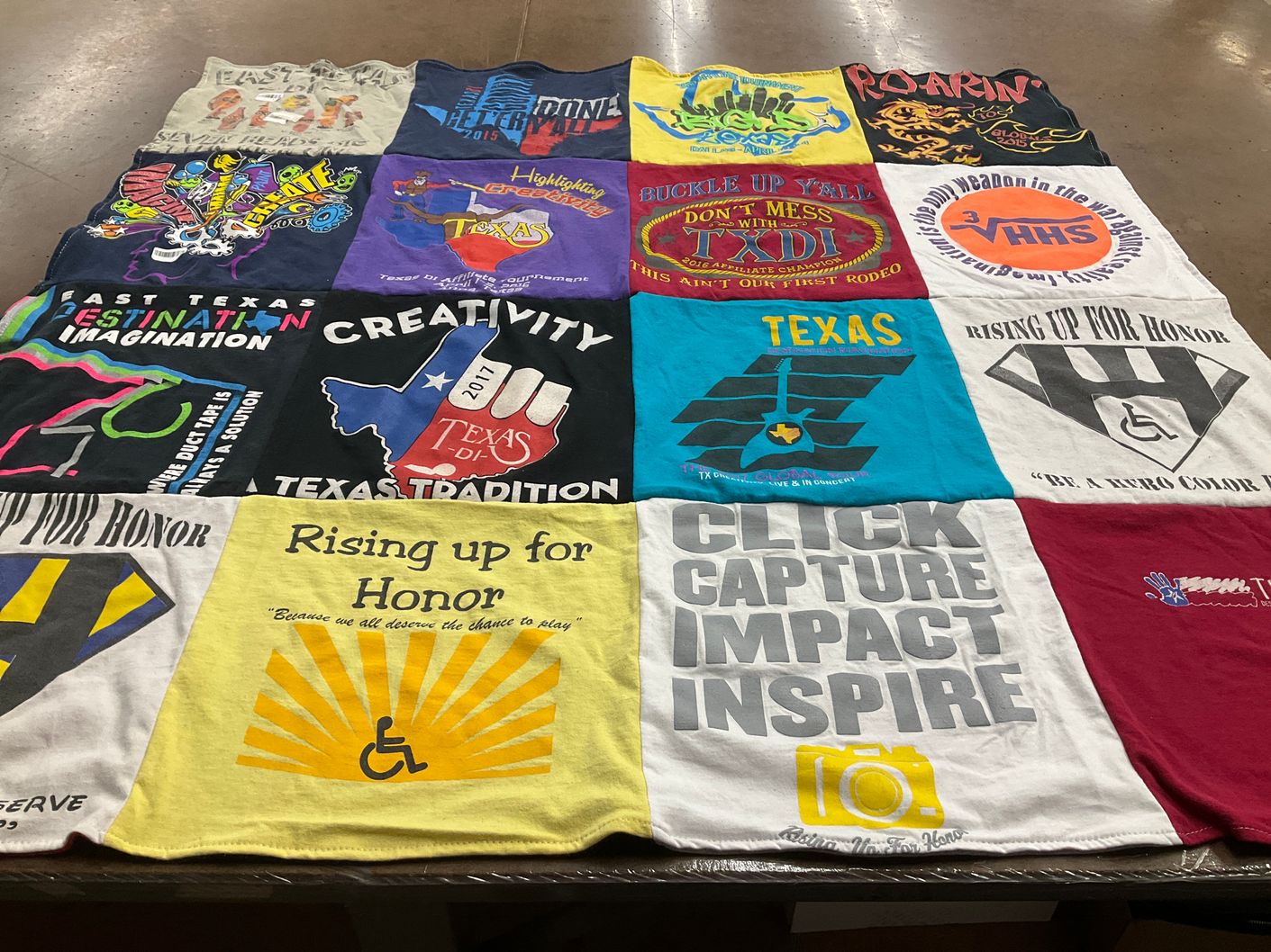 T-shirt quilt from texas school by Shania from SD