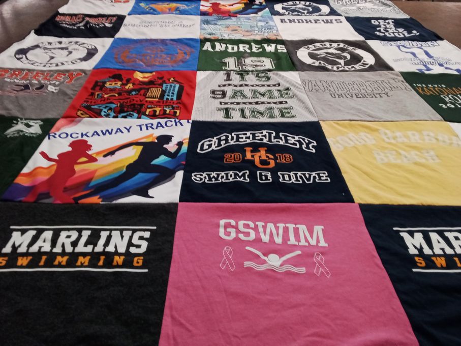 T-shirt quilt featuring marlins swimming by Nancy from TN