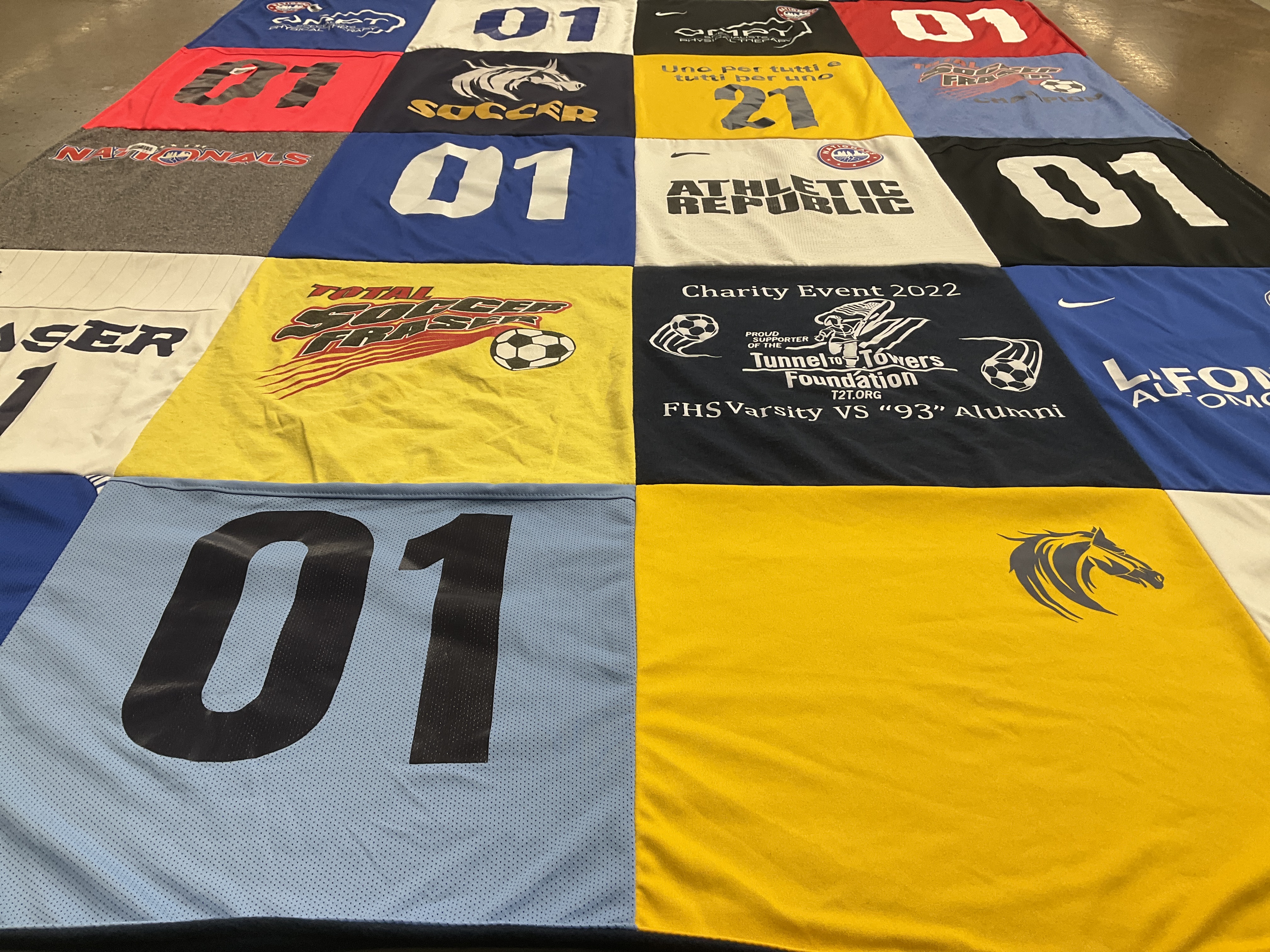 T-shirt quilt featuring soccer team by Monica from MI