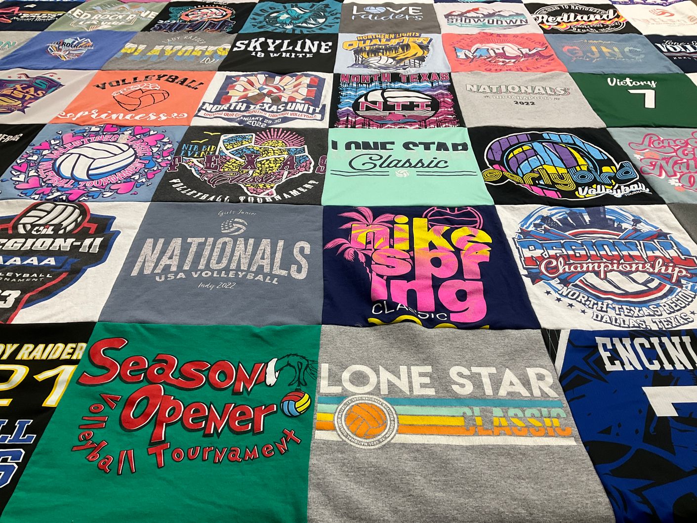 T-shirt quilt with volleyball, sports themes by Becky from TX