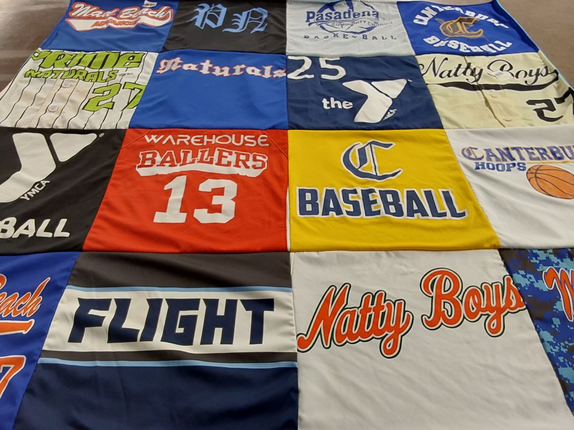 T-shirt quilt featuring canterbury hoops by Mary from FL