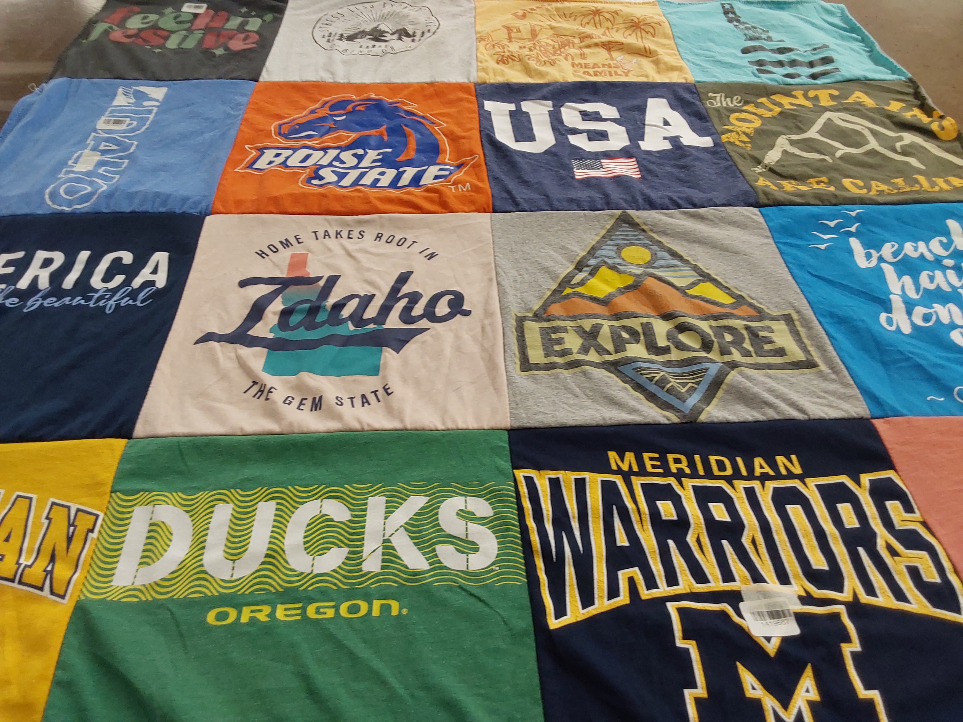 T-shirt quilt featuring oregon ducks, meridian warriors by kerry from ID
