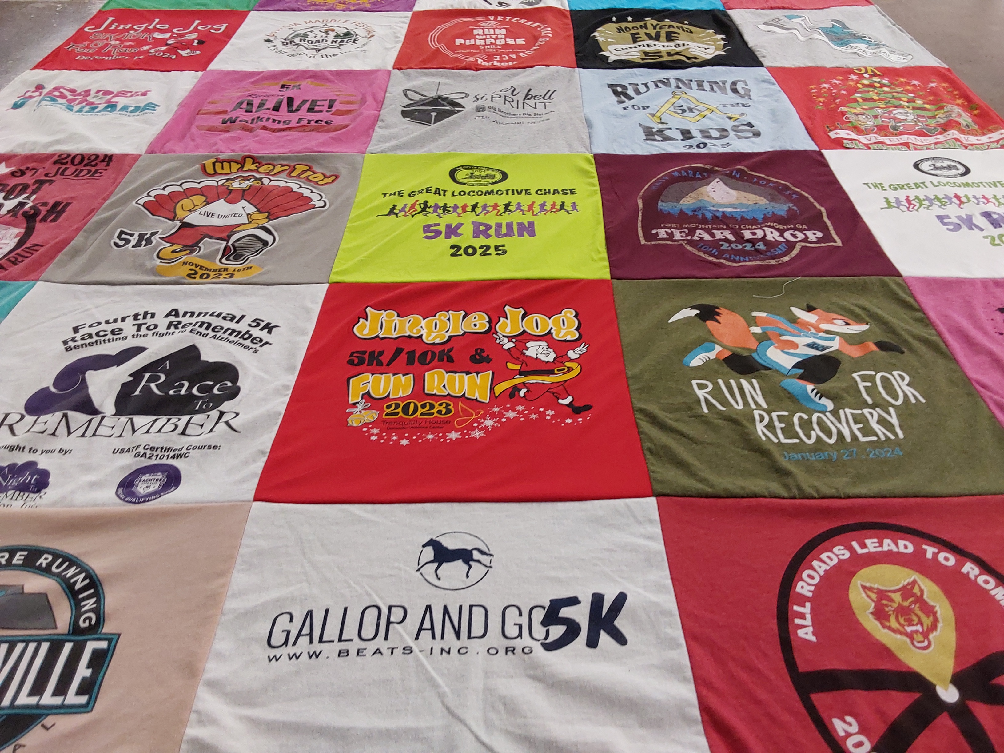 T-shirt quilt with running, charity events themes by Tonya from GA