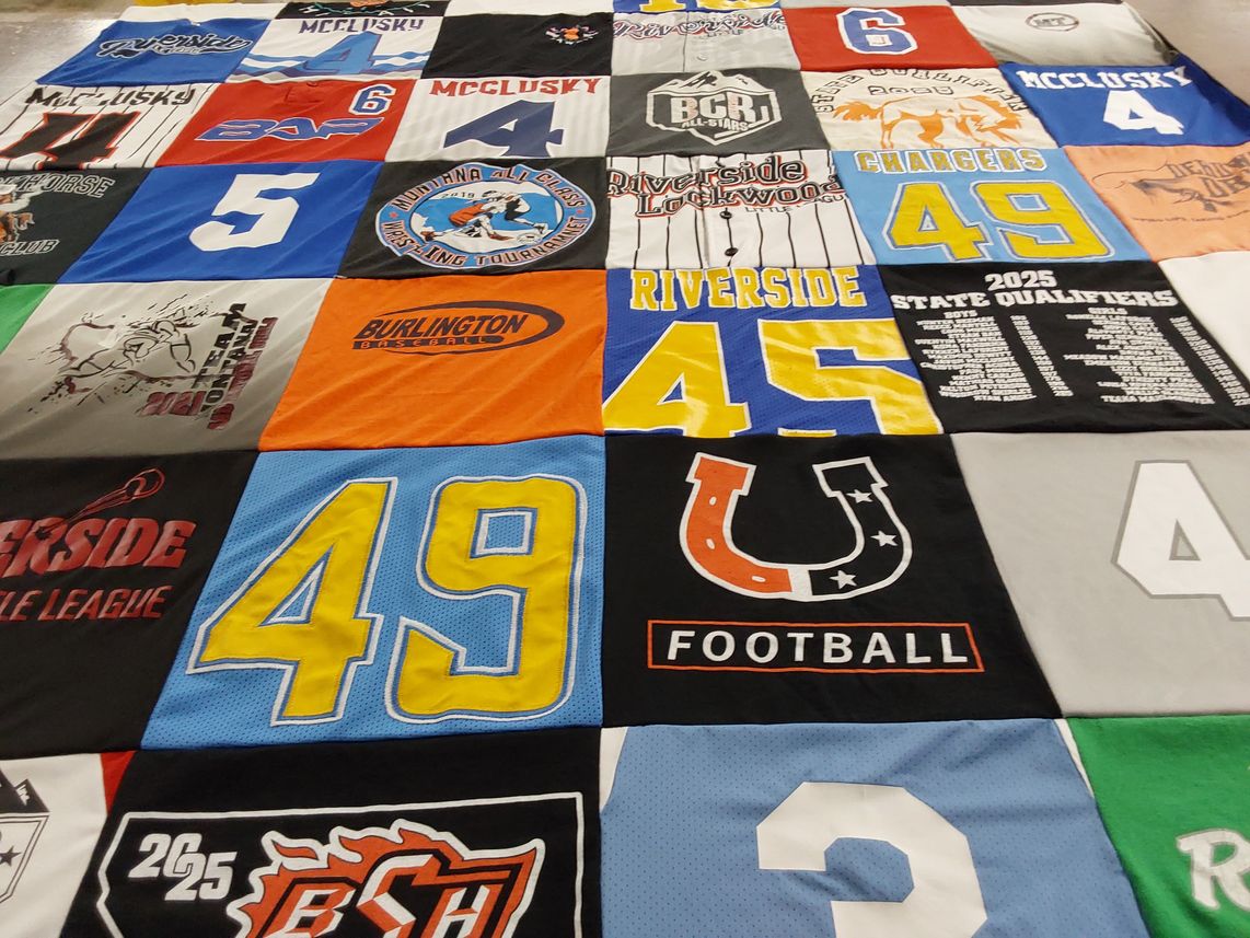T-shirt quilt featuring riverside high school, mcclusky high school by Jeana from MT