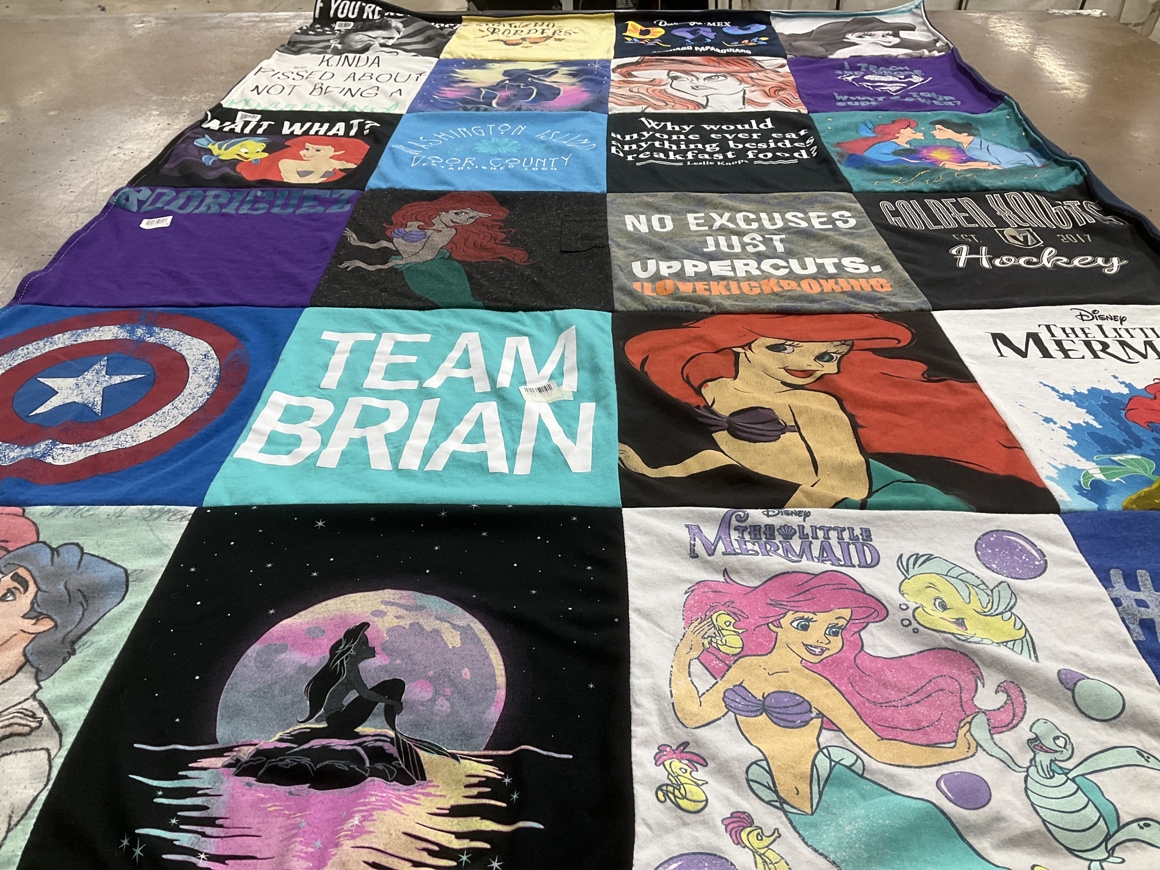T-shirt quilt with disney, sports themes by Crystal from NV