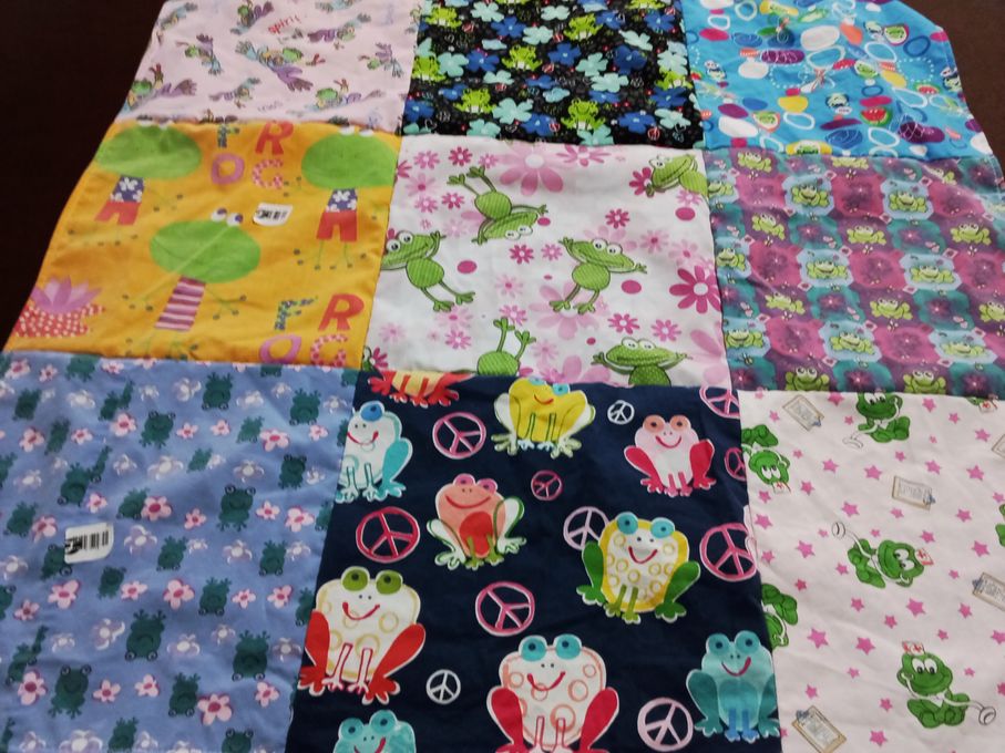 T-shirt quilt with frogs themes by Erica from OH