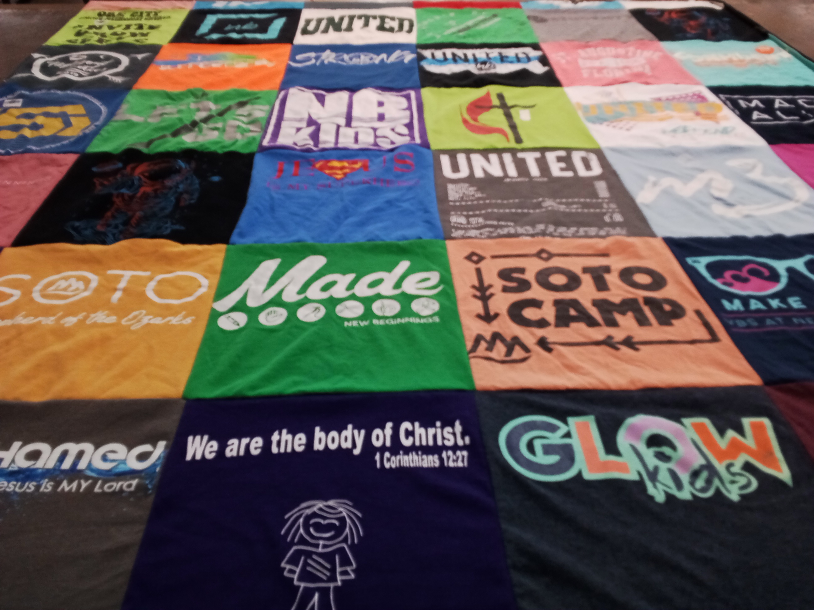 T-shirt quilt with youth programs, christian activities themes by Wendi from TX