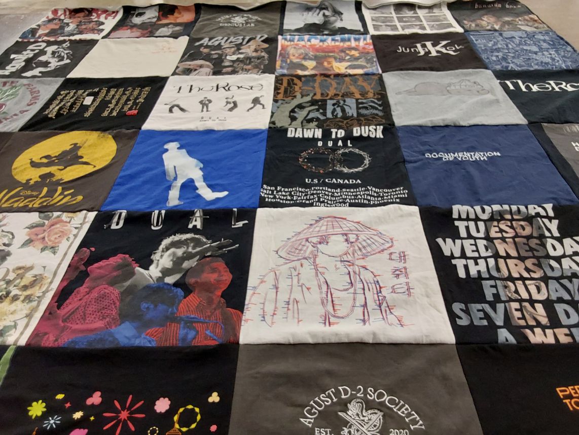 T-shirt quilt with music, art themes by Jessica from CA