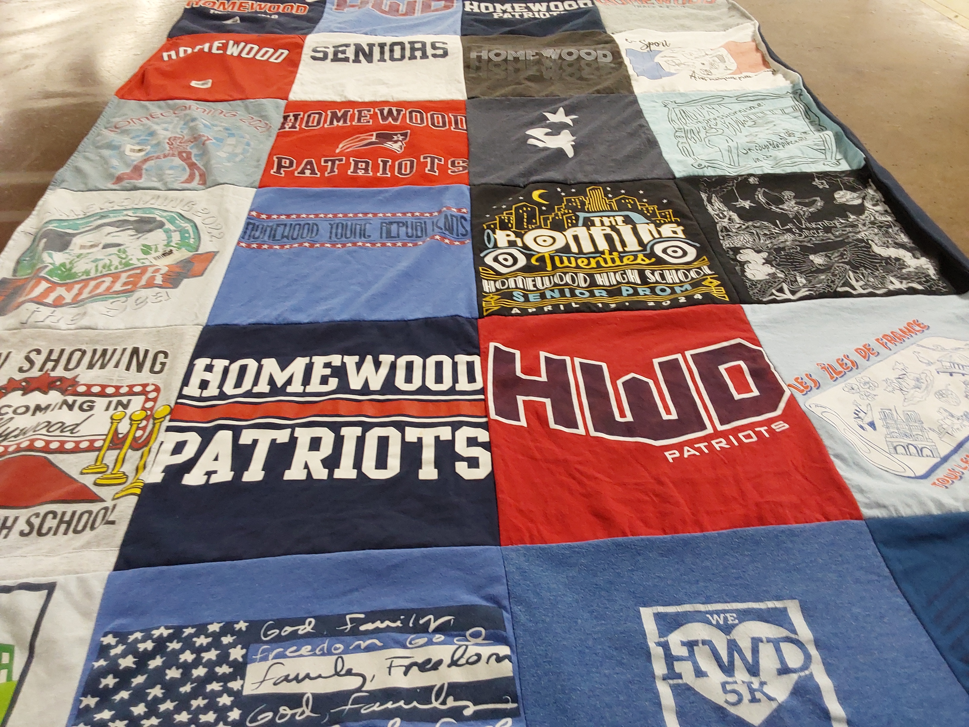 T-shirt quilt featuring homewood patriots by Lori from AL