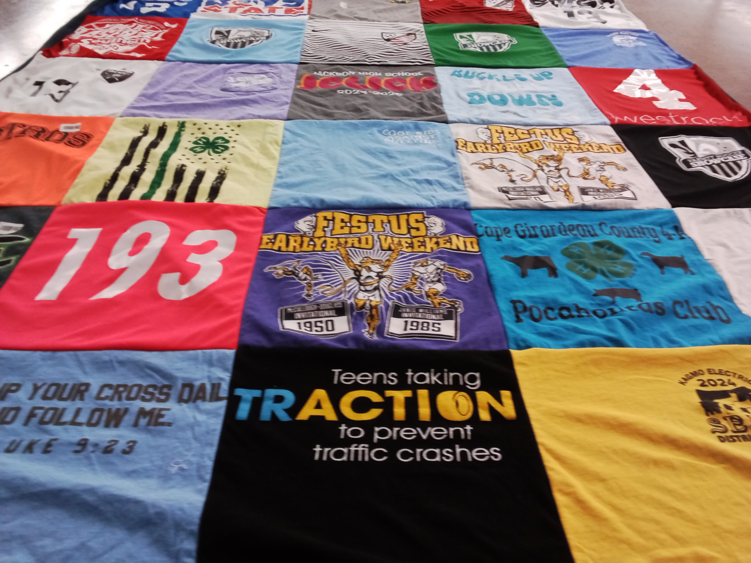 T-shirt quilt with traffic safety, local events themes by Brian from MO