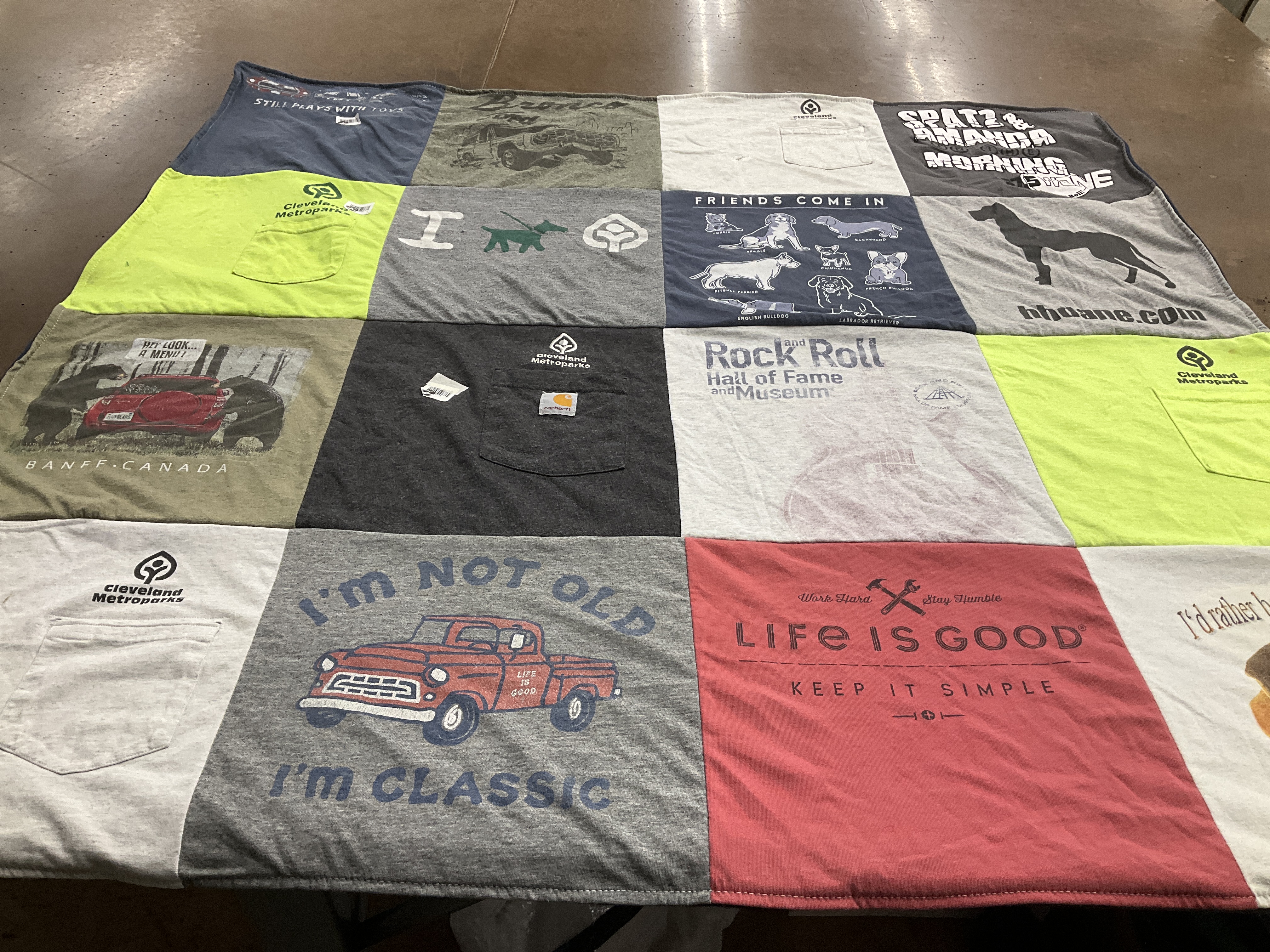 T-shirt quilt with museum, automobiles themes by Barbara from OH