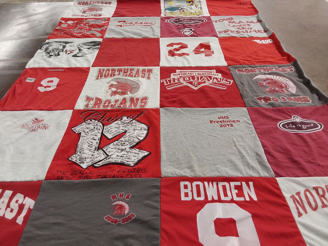 T-shirt quilt featuring northeast trojans by Shelby from AL