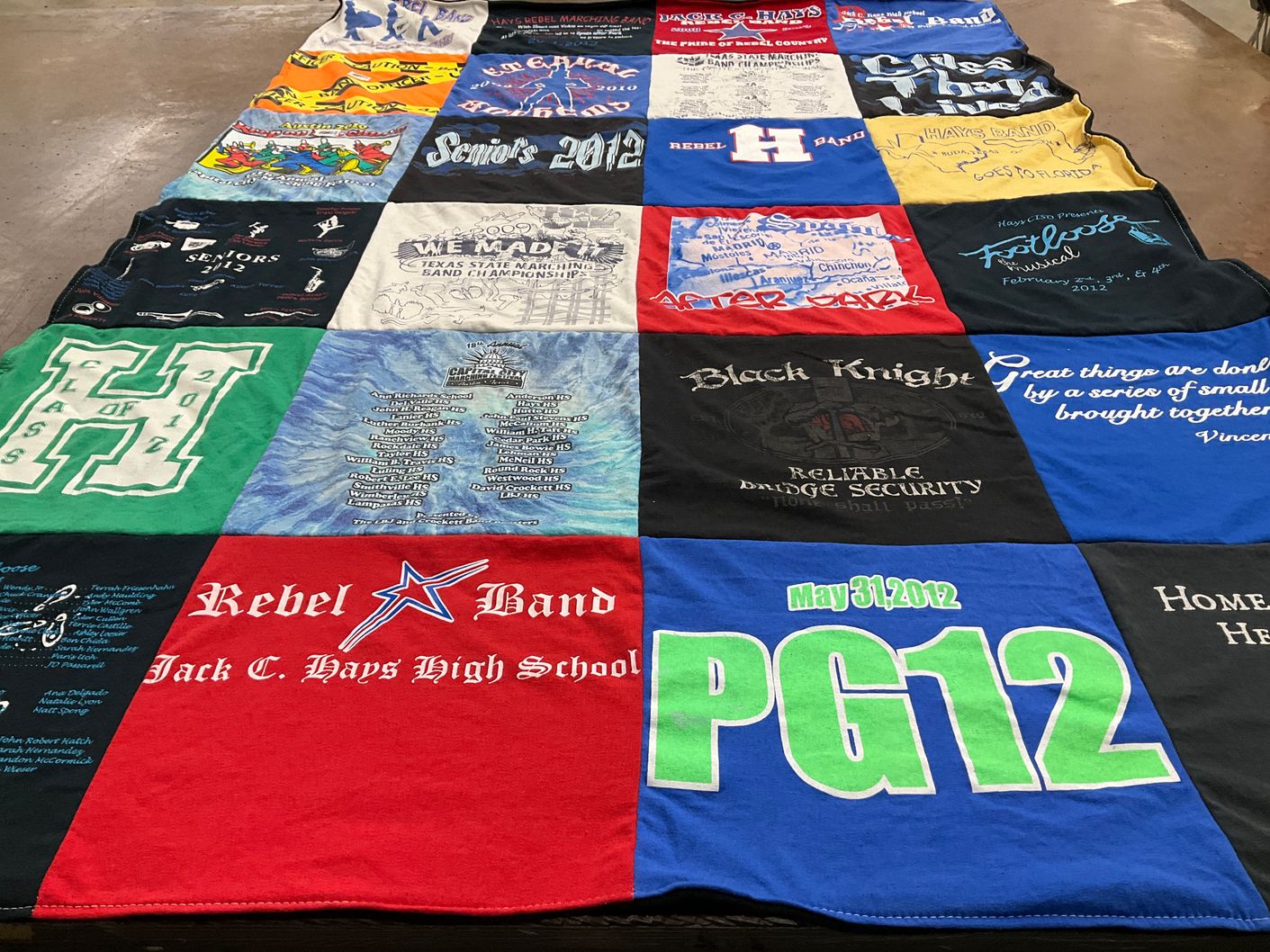 T-shirt quilt from jack c hays high school by Rebecca from TX