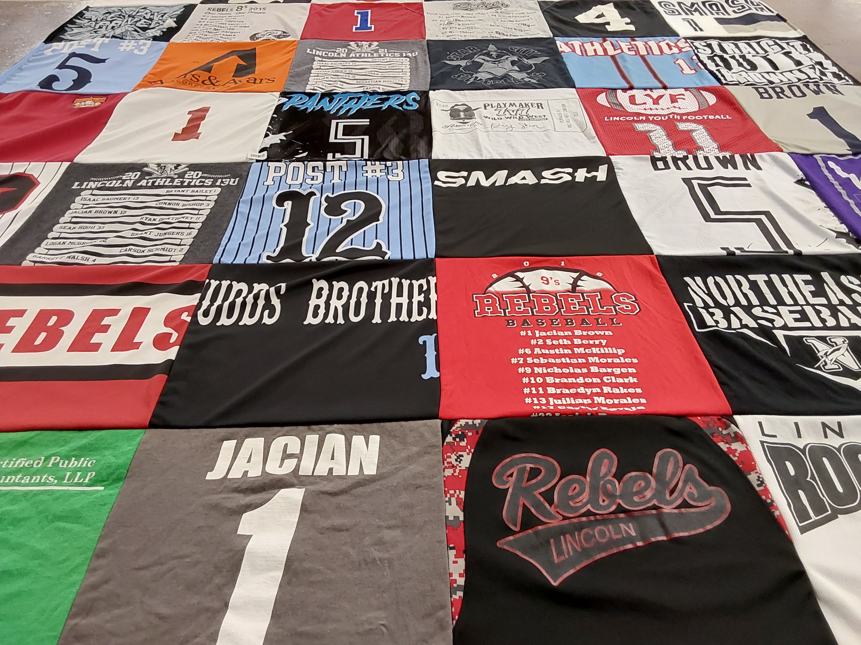 T-shirt quilt featuring rebels baseball, lincoln athletics by Brandy from NE