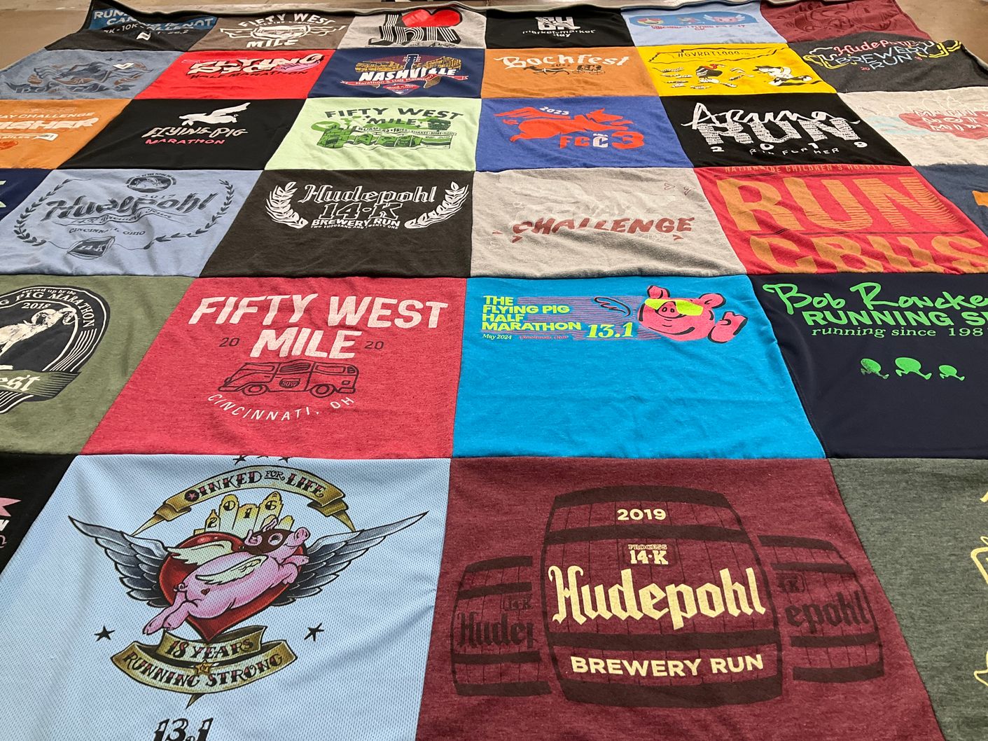 T-shirt quilt with running, marathons themes by Karli from OH
