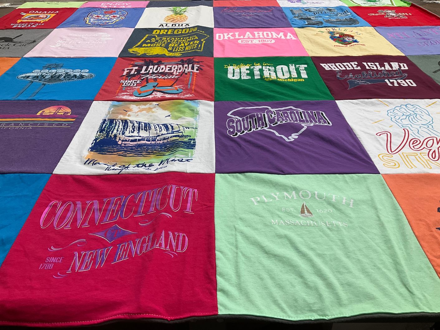 T-shirt quilt with travel, states themes by Maria from MO