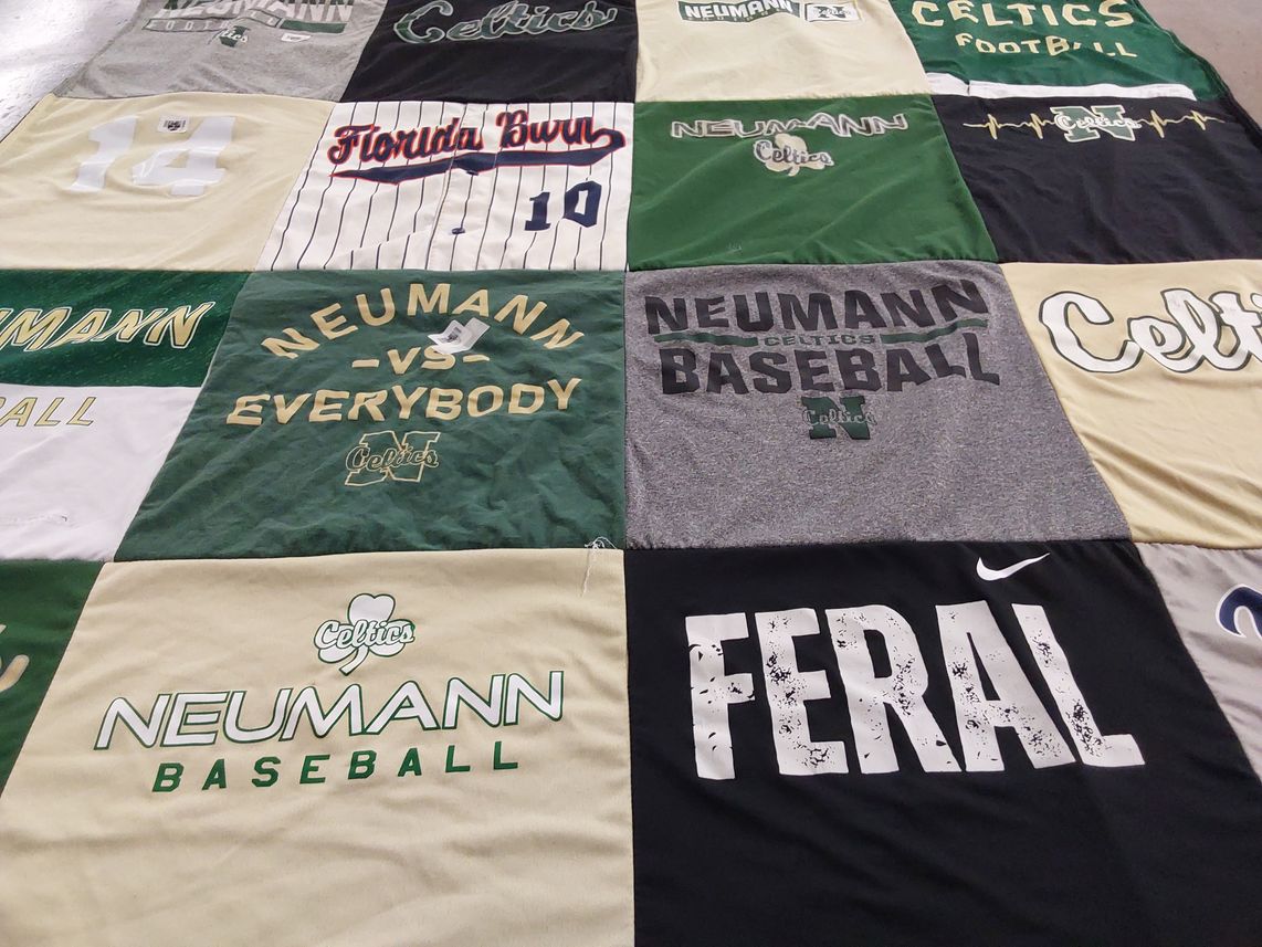 T-shirt quilt featuring neumann celtics baseball, neumann celtics football by Nicole from FL