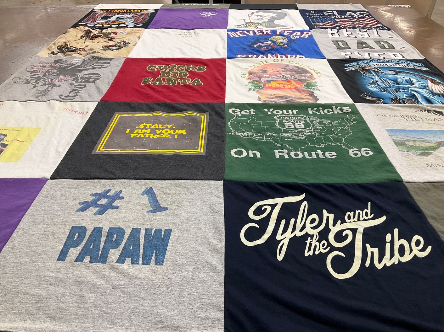 T-shirt quilt with family, travel themes by Stacy from TX
