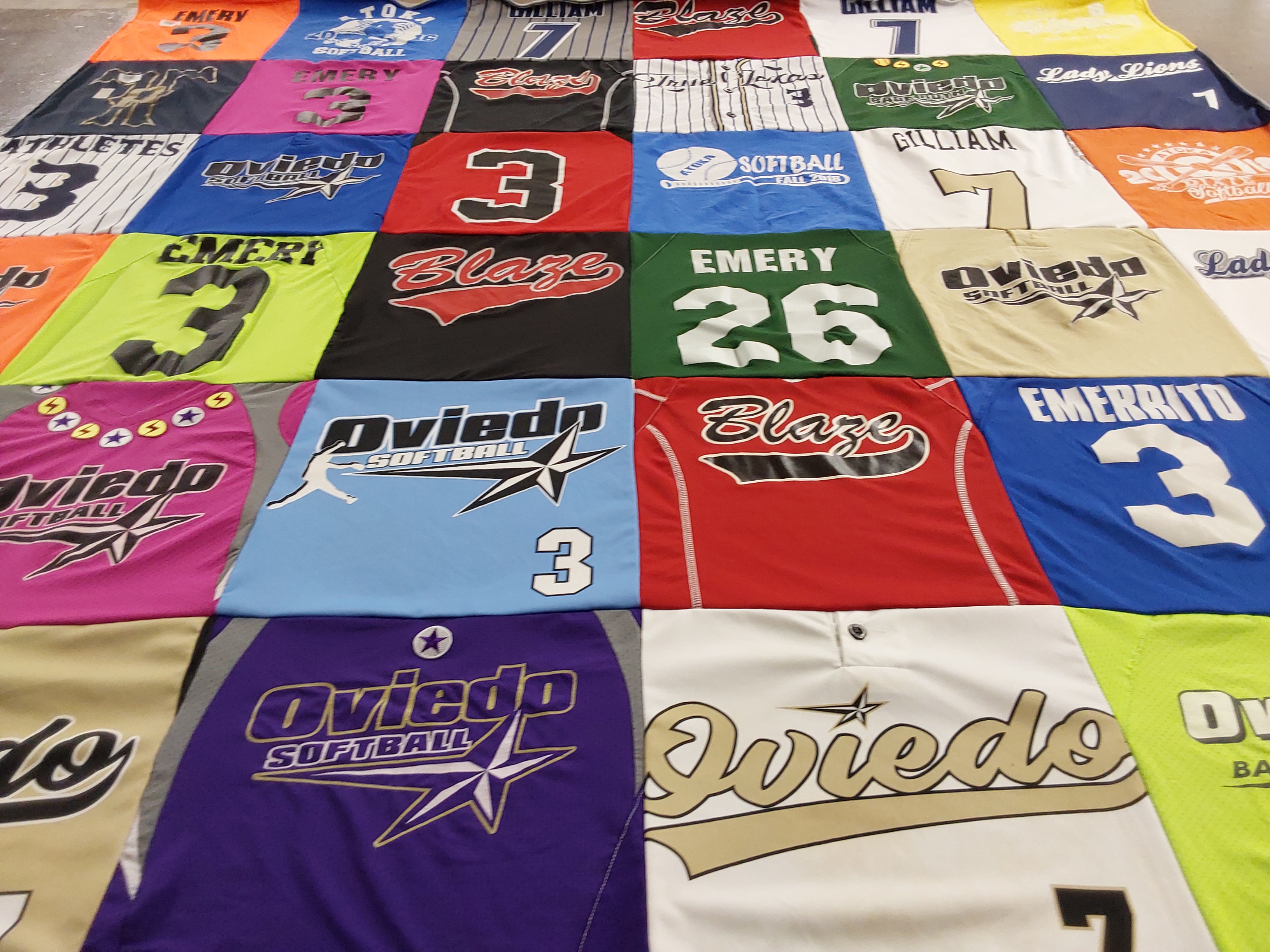 T-shirt quilt featuring oviedo high school softball by Kristin from FL