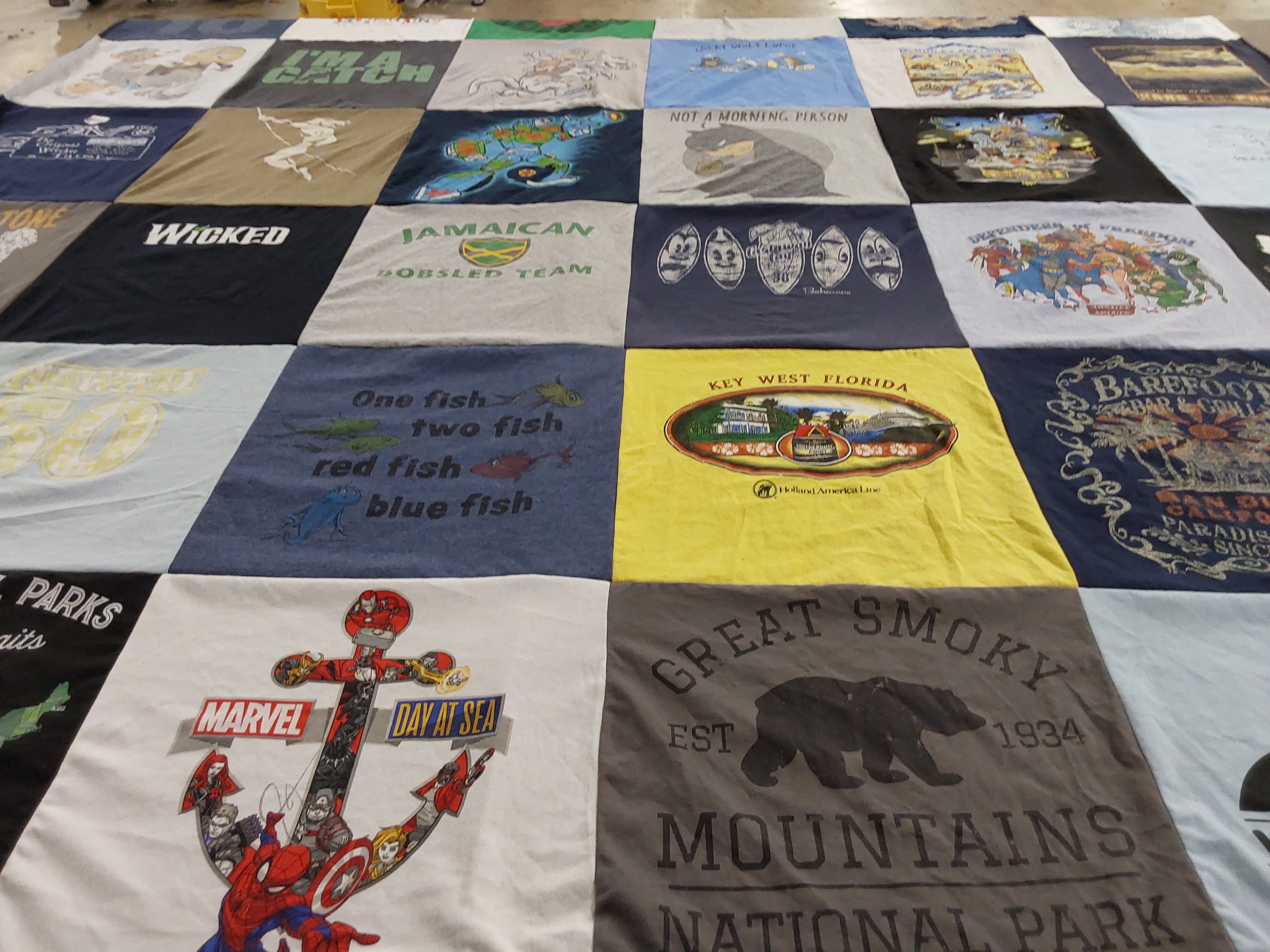 T-shirt quilt with travel, fishing themes by Beryl from CT
