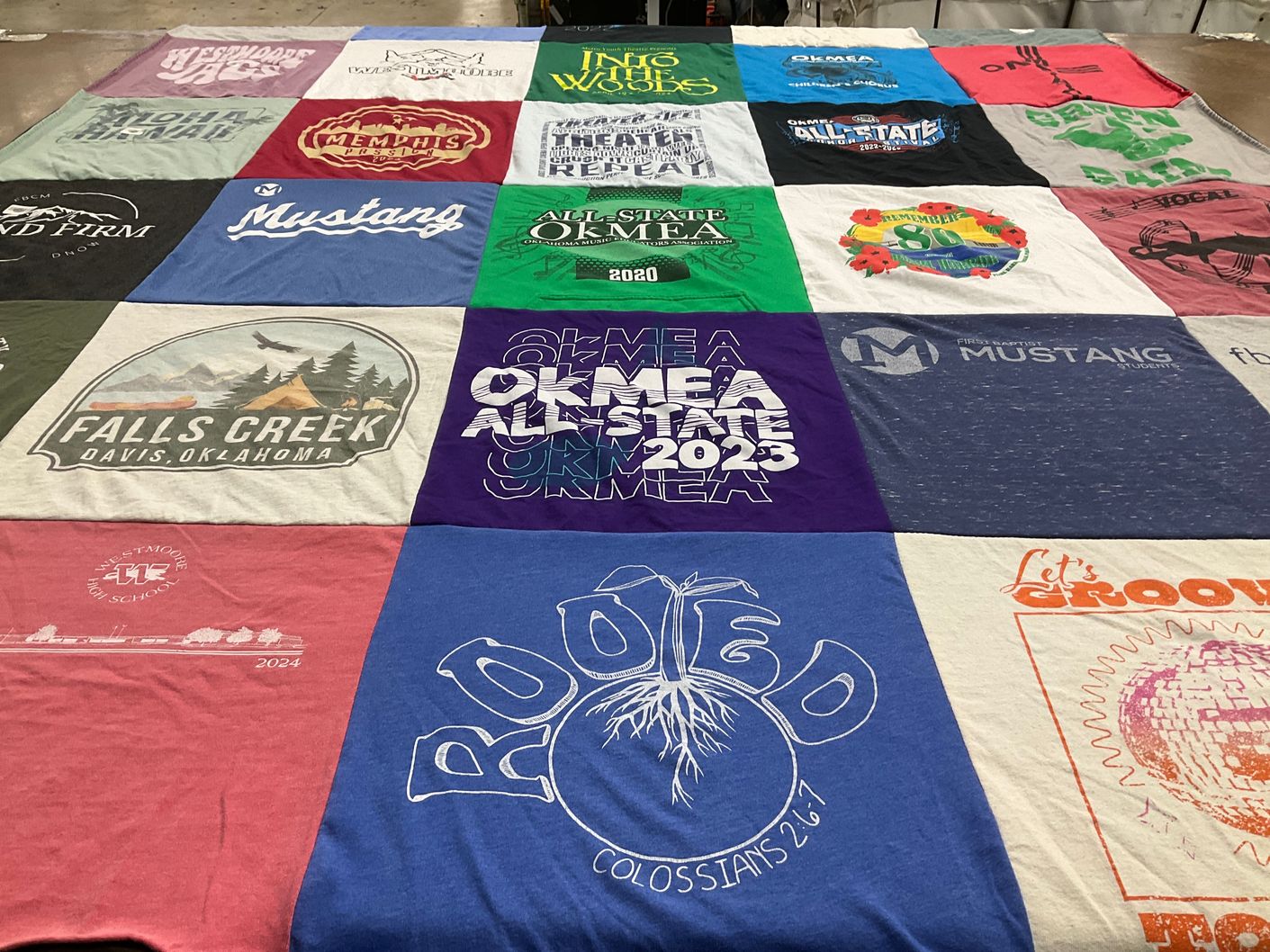 T-shirt quilt featuring mustang high school by Hannah from OK