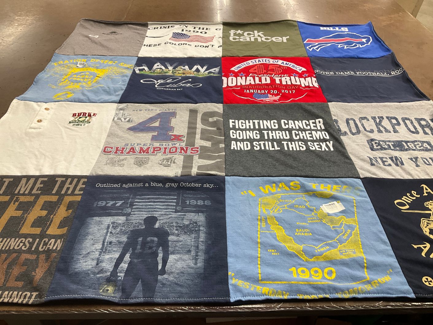 T-shirt quilt featuring new york giants, notre dame football by Christine from AZ
