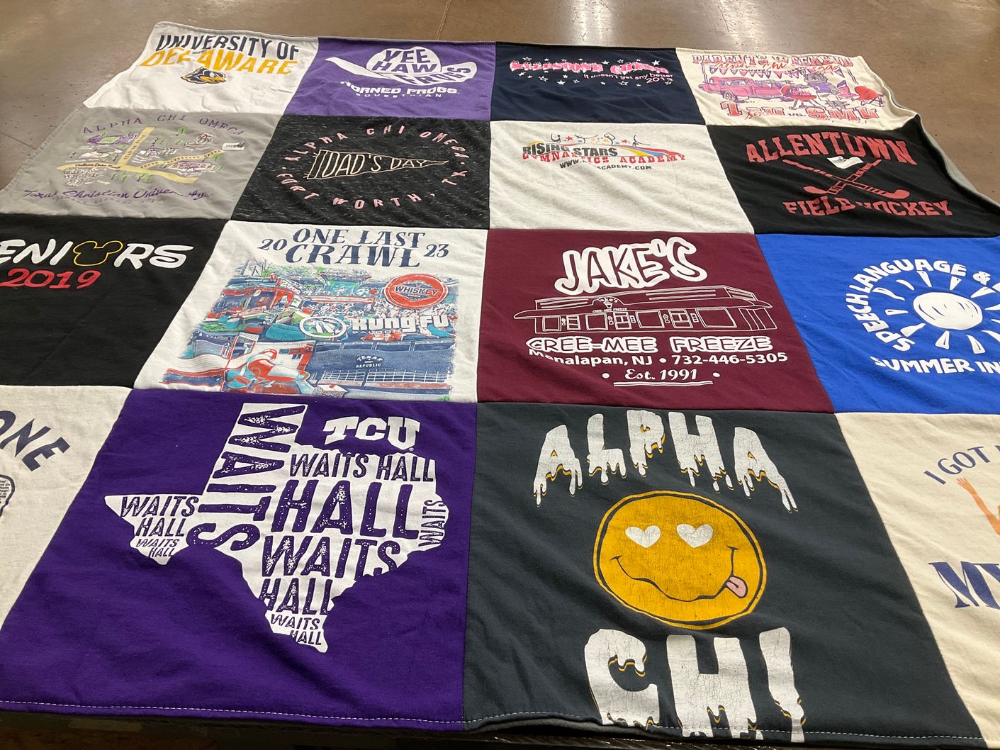 T-shirt quilt from university of delaware, texas christian university by Kara from NJ