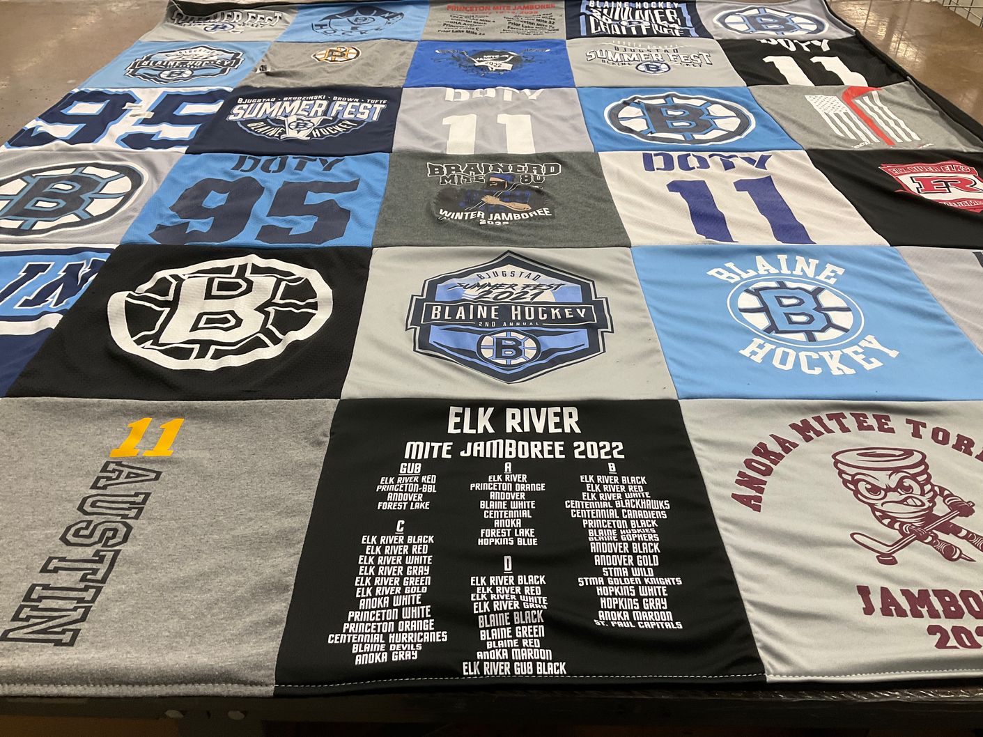 T-shirt quilt featuring blaine devils, elk river black by Lauryn from MN